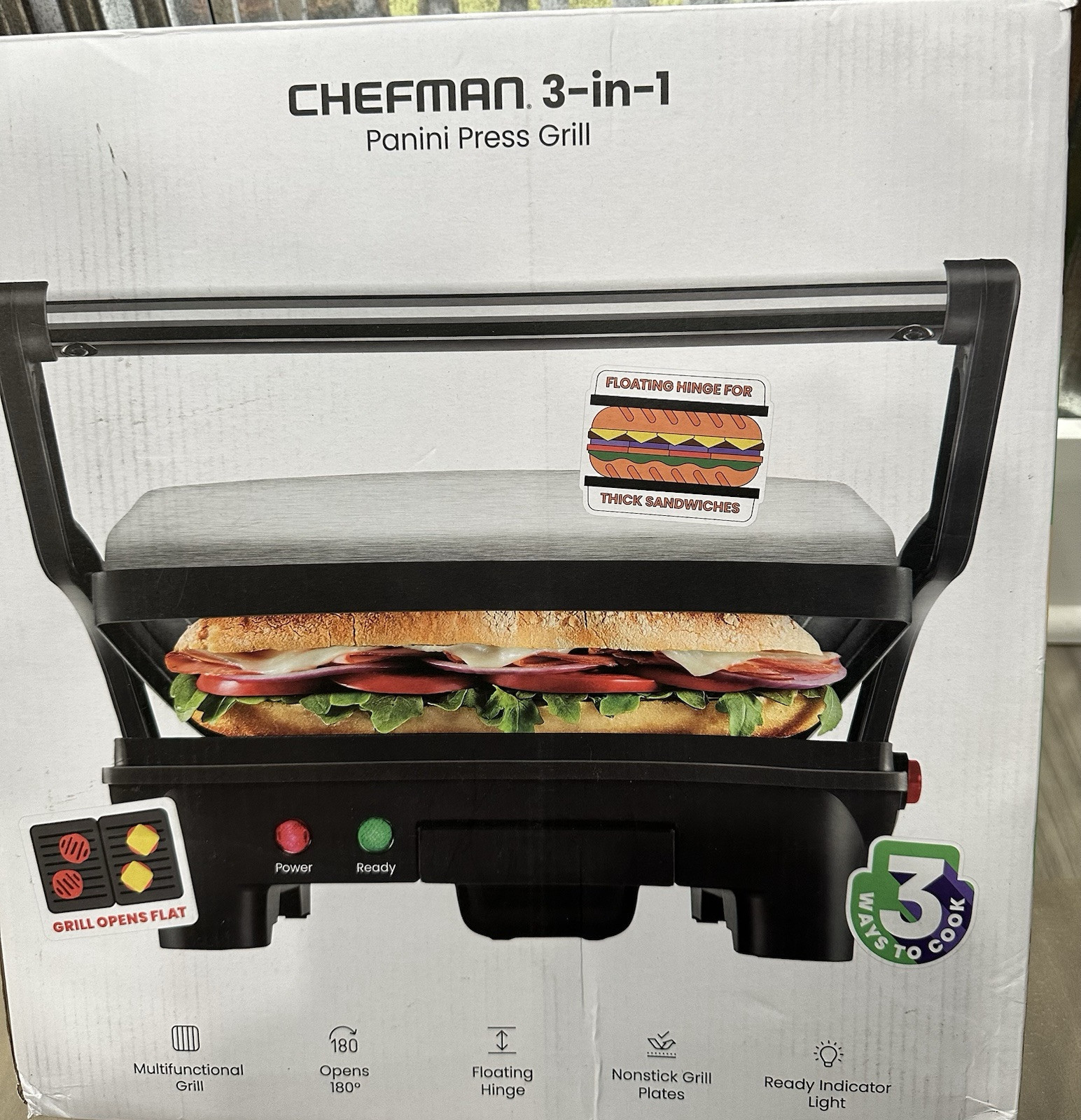 Chefman Panini Press Grill and Gourmet Sandwich Maker Non-Stick Coated Plates