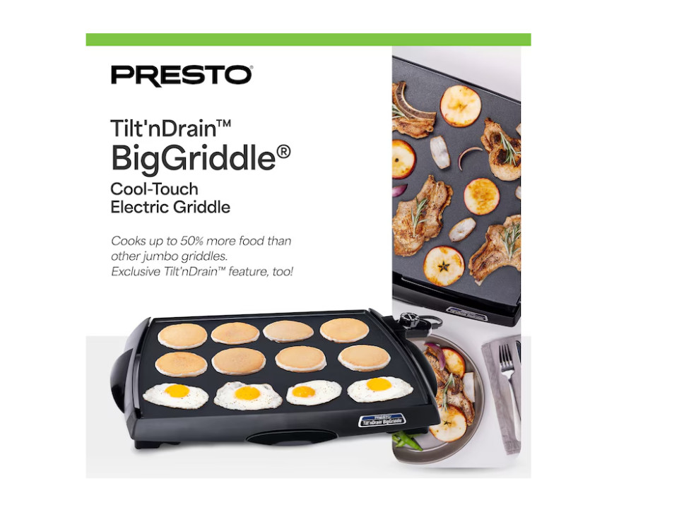 [ BIG SALE ] Presto Tilt ‘n Drain BigGriddle 22-inch Ceramic Cooking Surface