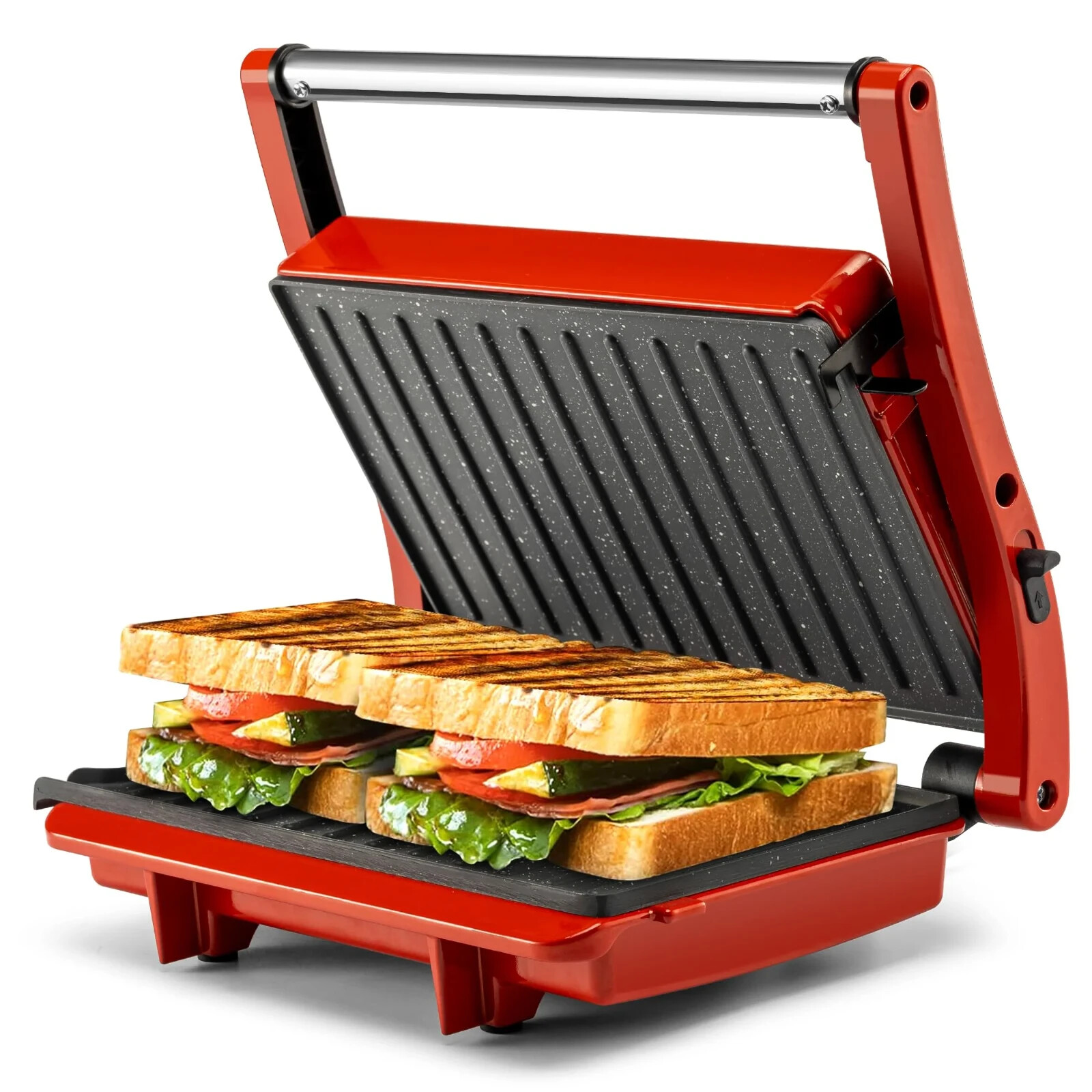 Panini Press Grill – Sandwich Maker with Non-Stick Cooking Plate Red