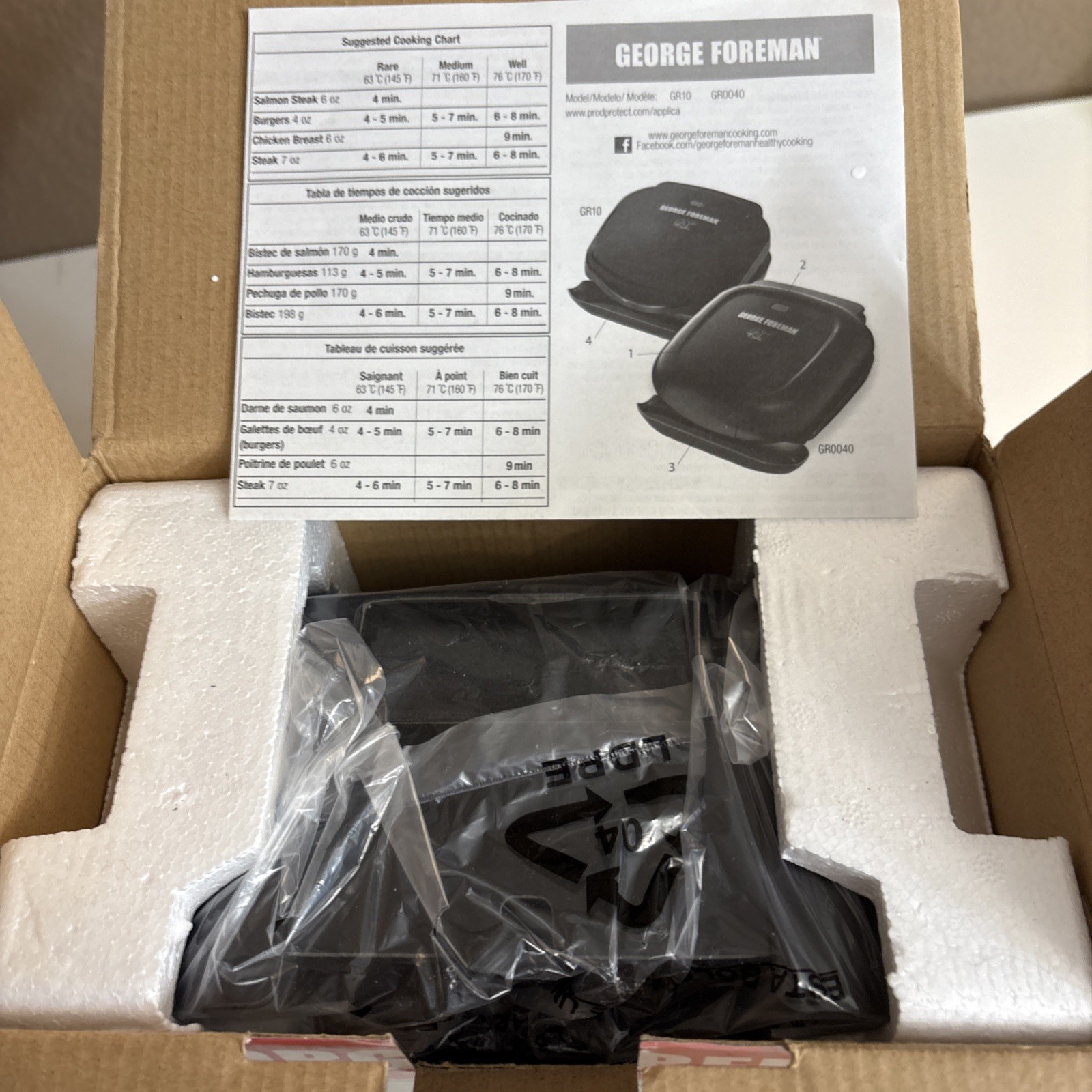 George Foreman GR0040B 2-Serving Classic Plate Grill, Black New