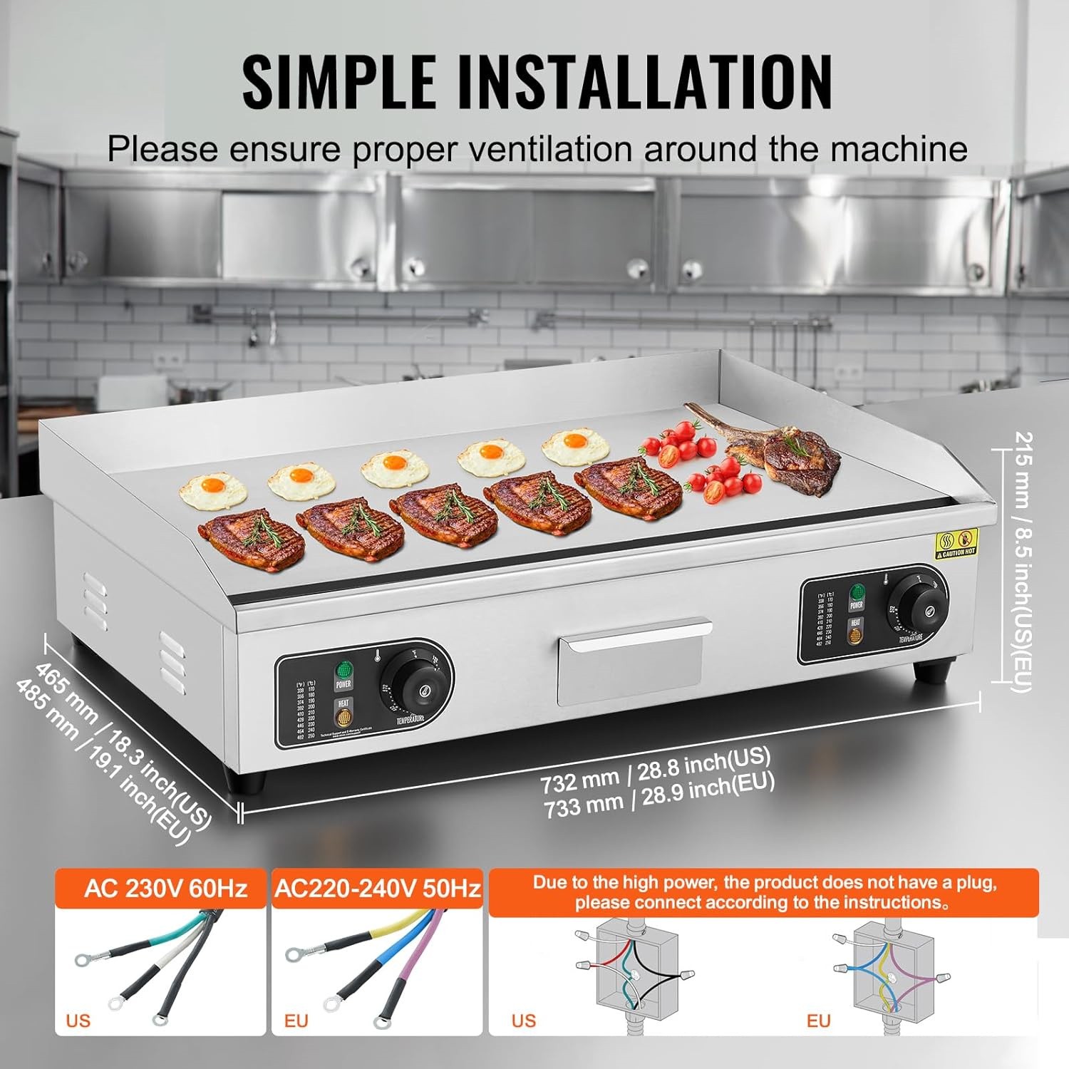30″ Flat Top Electric Grill 3000W Commercial Griddle Stainless Steel Countertop