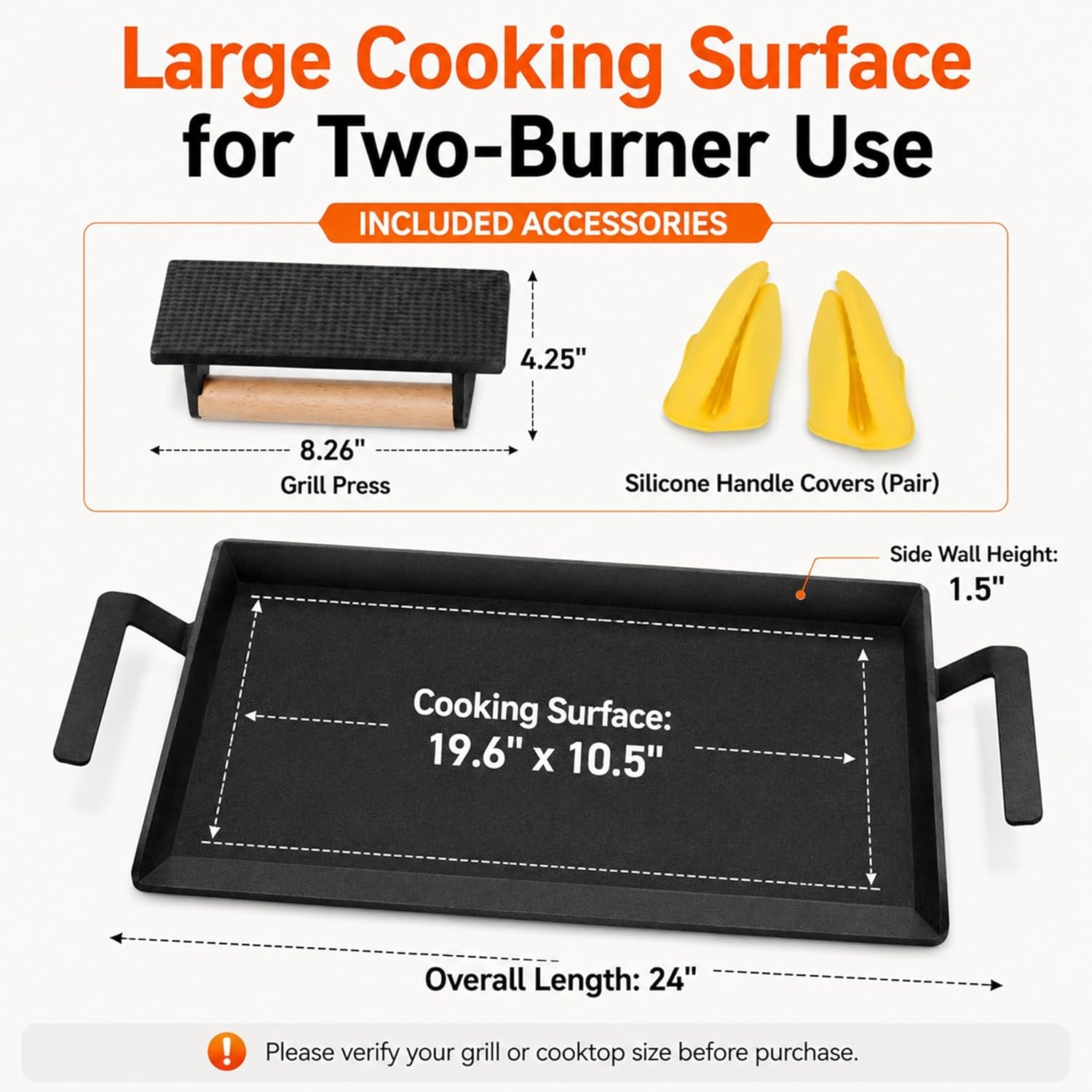 Carbon Steel Griddle Pan with Grill Press, Double Burner Flat Top Griddle for…
