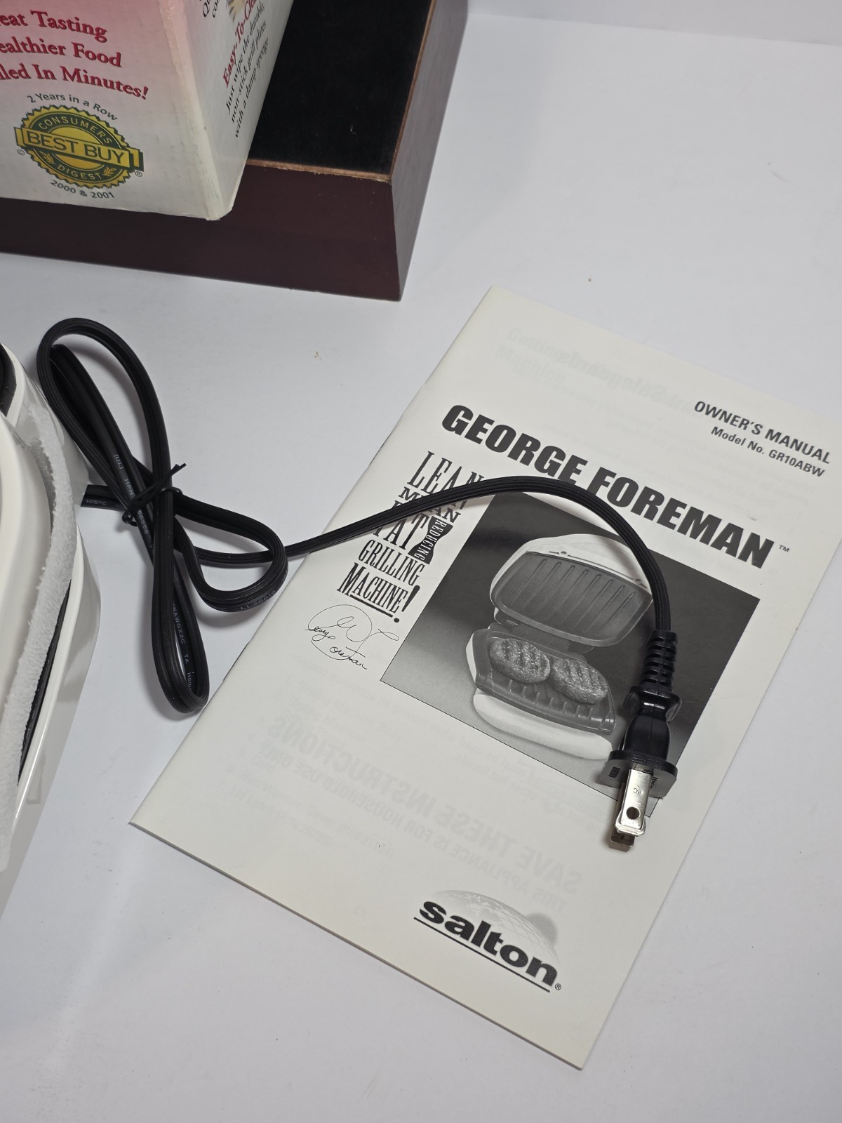 George Foreman Lean Mean Fat Grilling Machine Bun Warmer 2001 Model GR10ABW Box