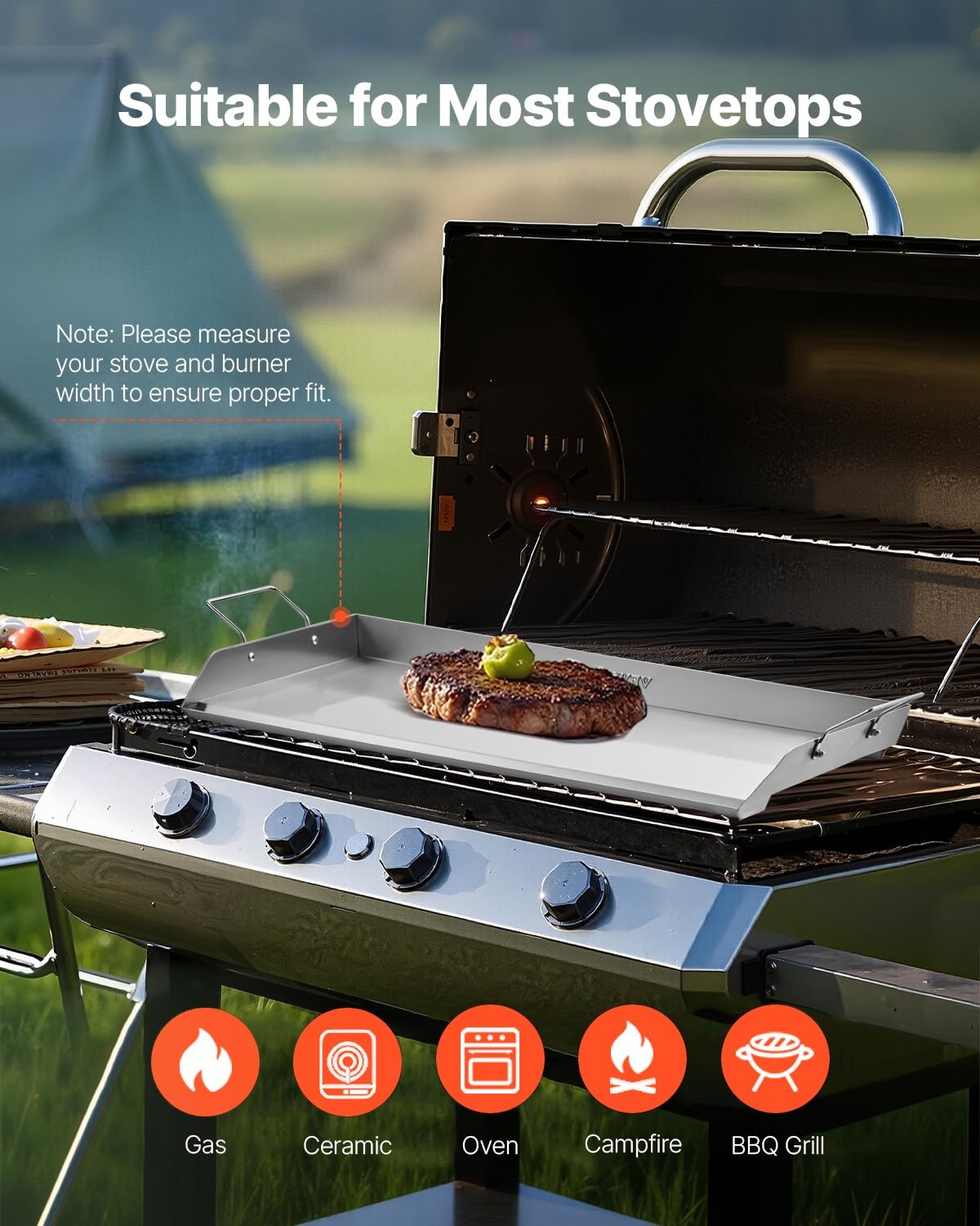 VEVOR Stainless Steel Griddle, 32×16 inch Universal Flat Top Rectangular Plat…