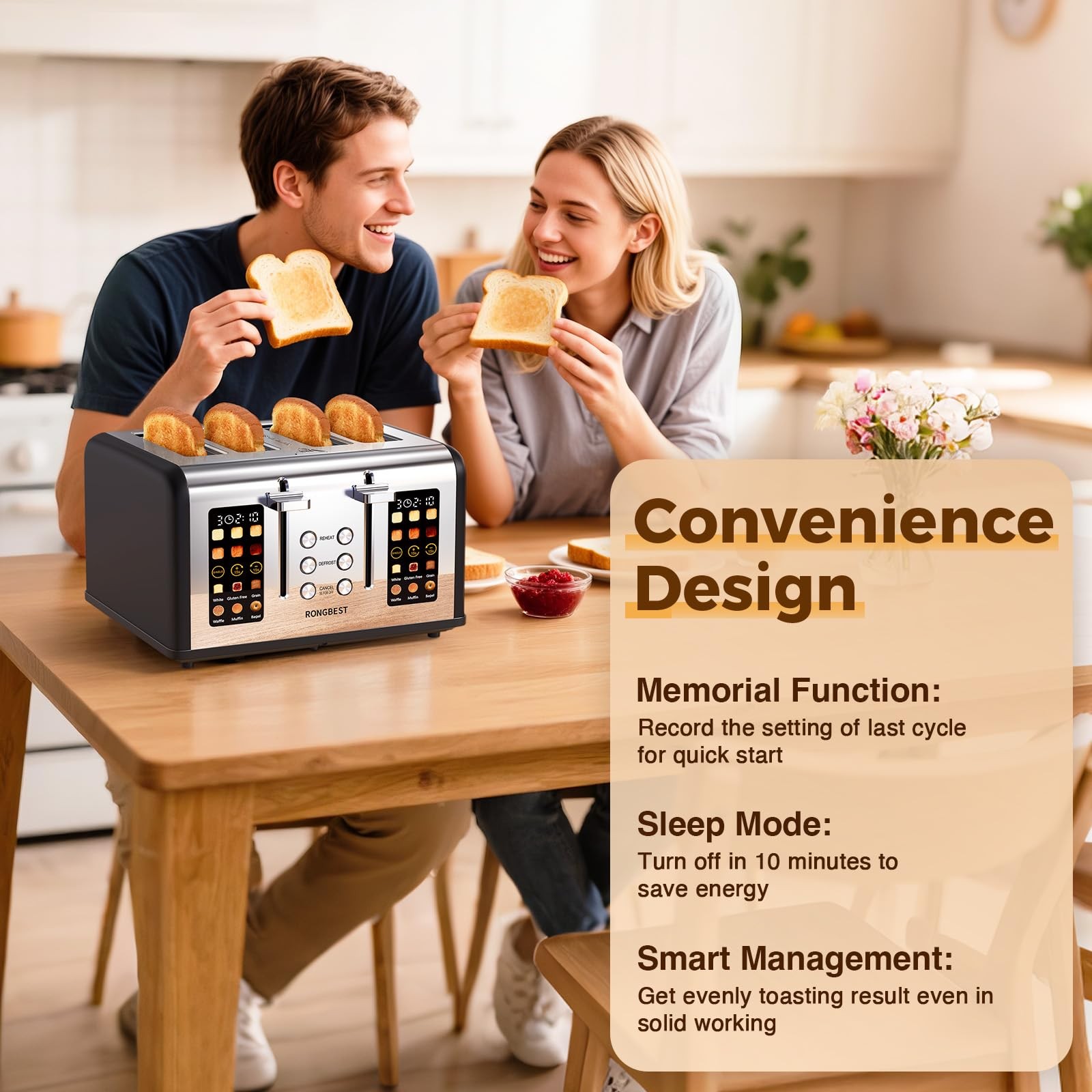 4 Slice Touch Screen Toaster, Easy-to-Use Digital Stainless T-86R-BK, Black