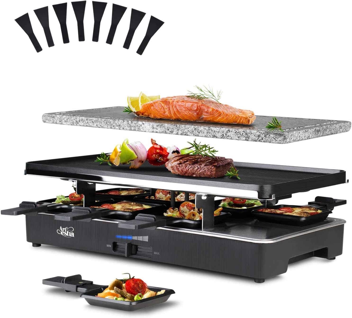 Versatile 1700W Raclette Grill with Temperature Control for Stress-Free Dining