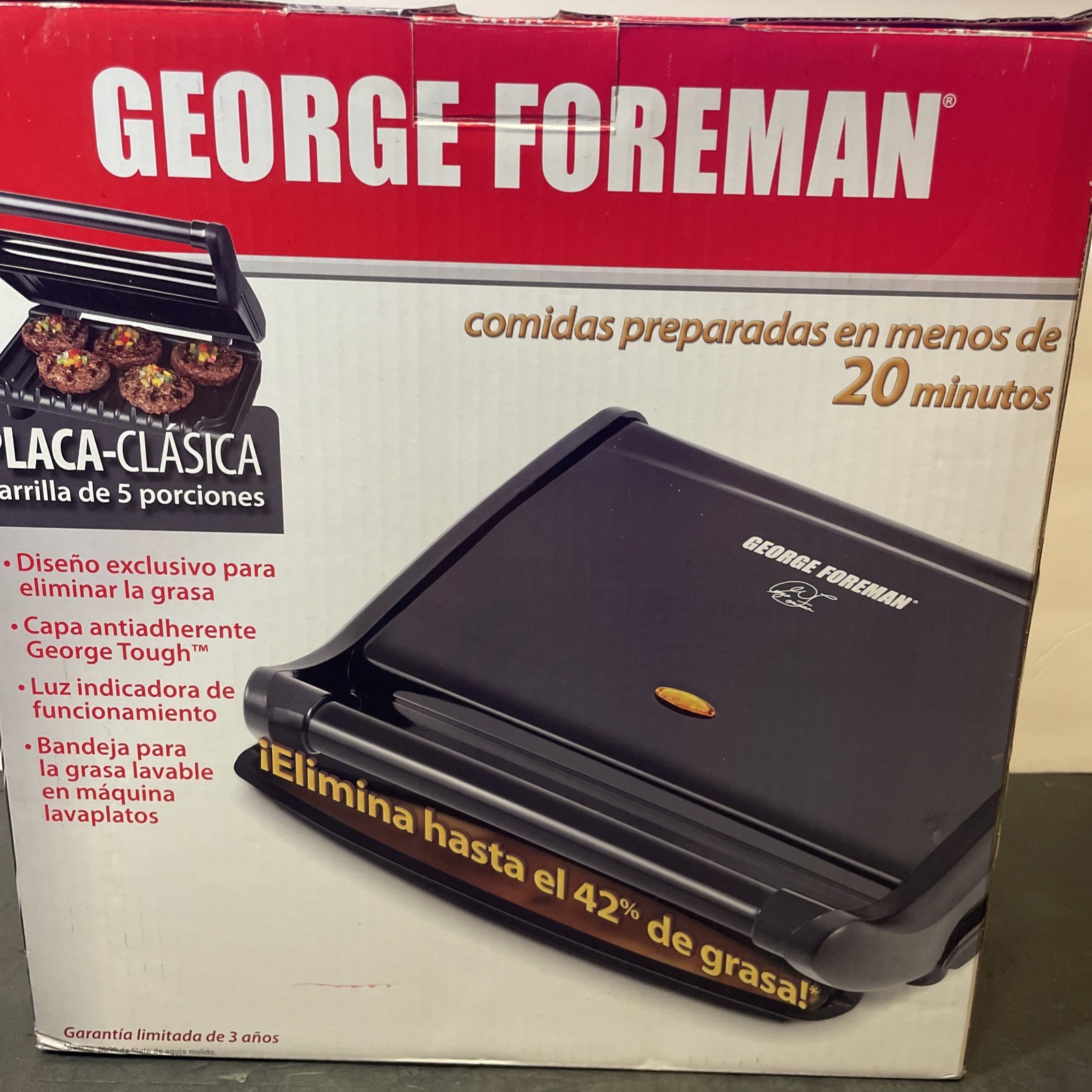 George Foreman Classic-Plate Grill for 5 Servings GRV80B New Black