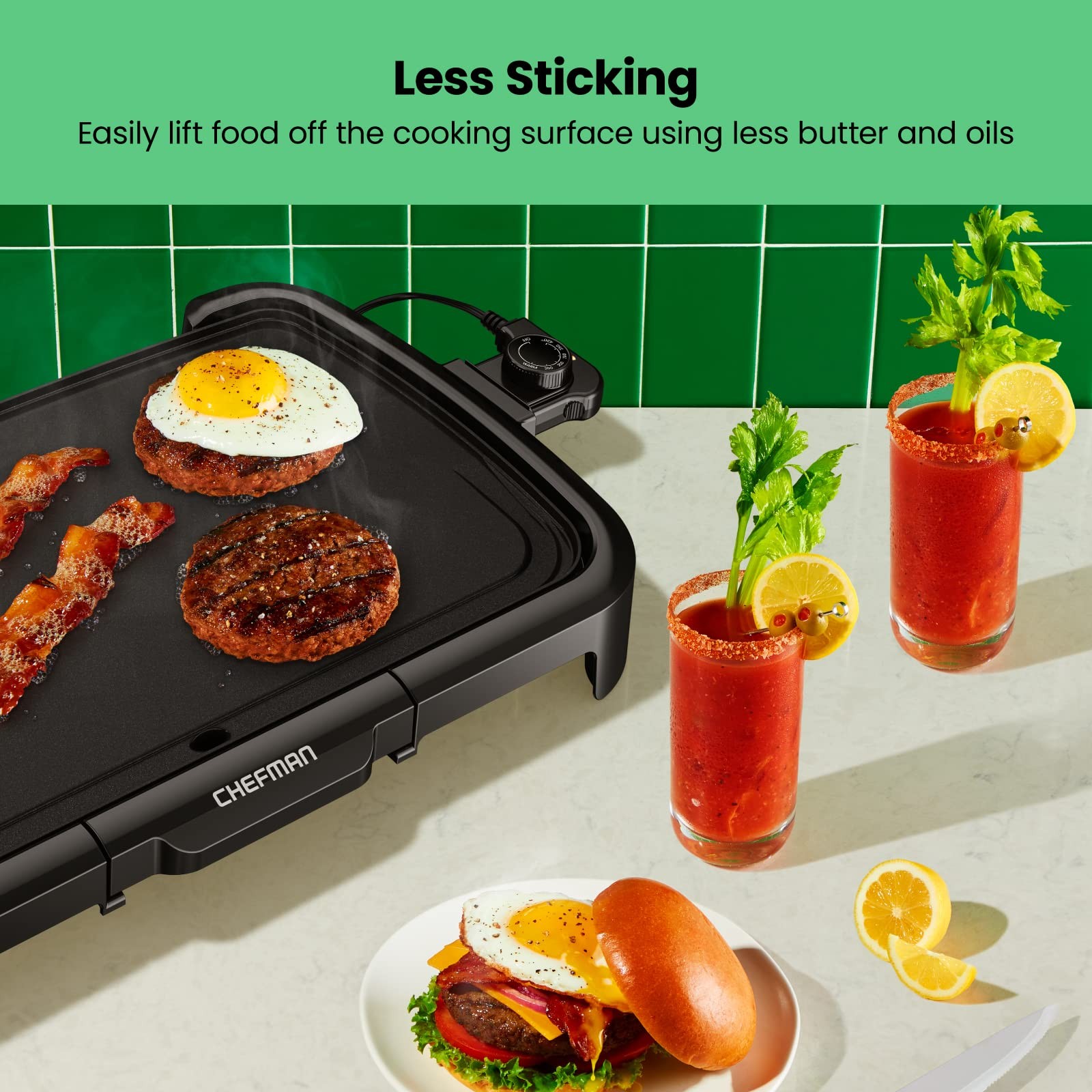 Chefman RJ23-LG-V3 XL Electric Griddle 10 x 20 Inch Nonstick Removable Temp
