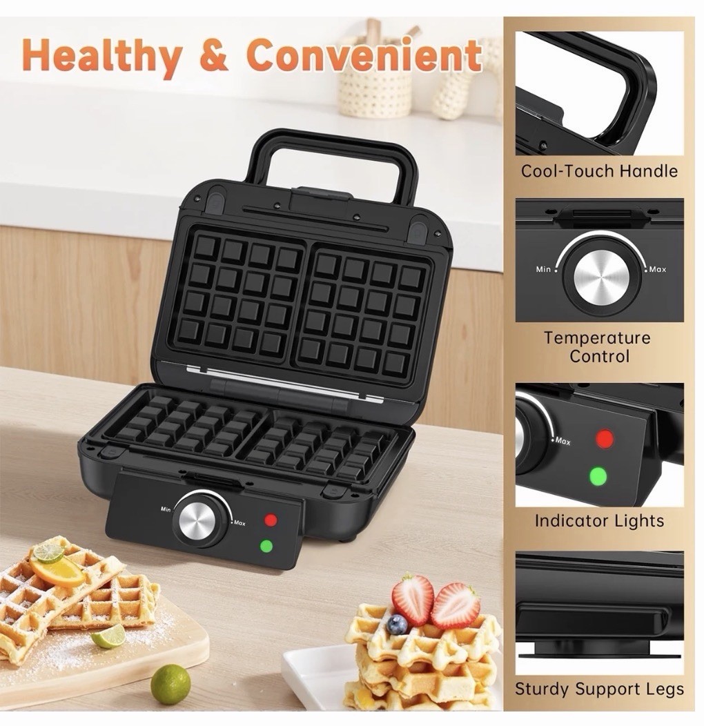 3-in-1 Sandwich Maker 1000W Panini Press Grill Waffle Non-Stick Black