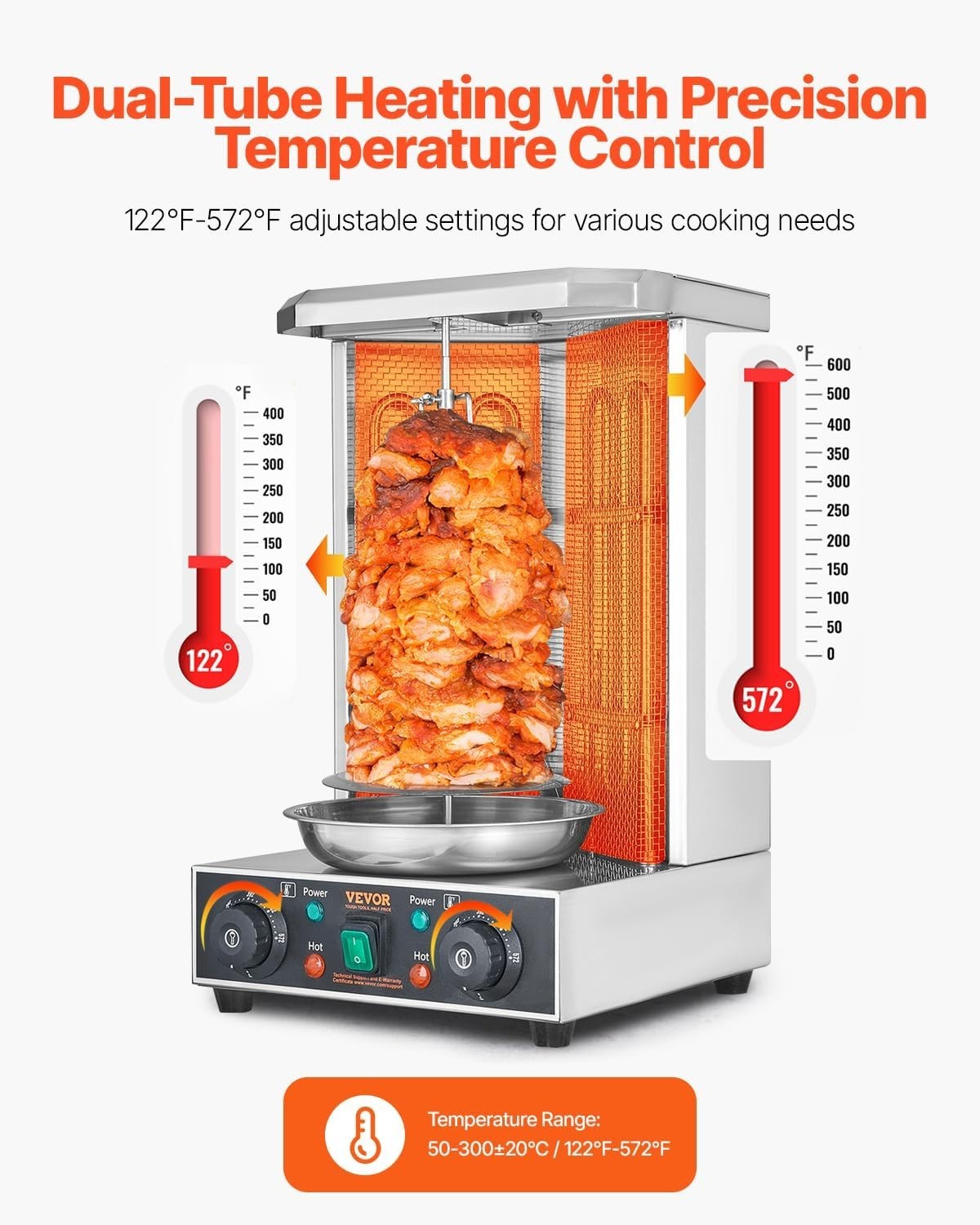 Shawarma Grill Machine, 122°F-572°F, 13Lbs Capacity, Chicken Shawarma Cooker,