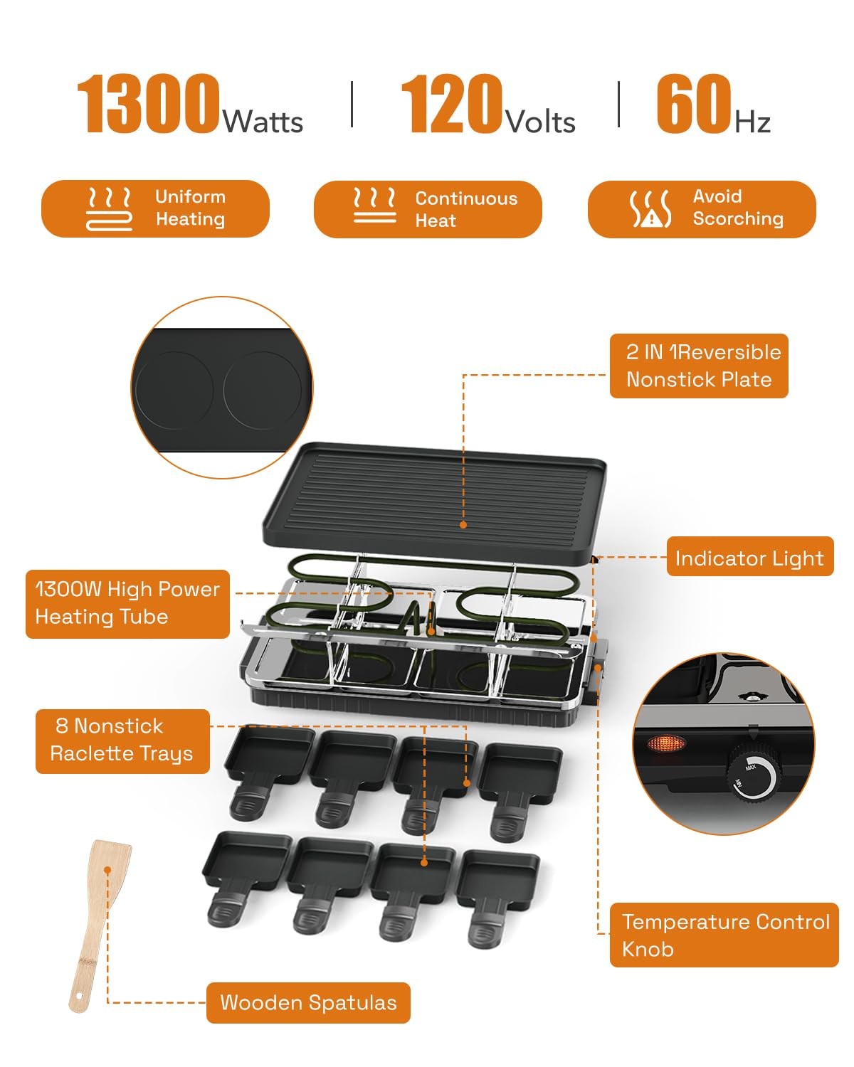 Electric Raclette Table Grill with 8 Warming Trays, 2-in-1 Korean BBQ Grill &…