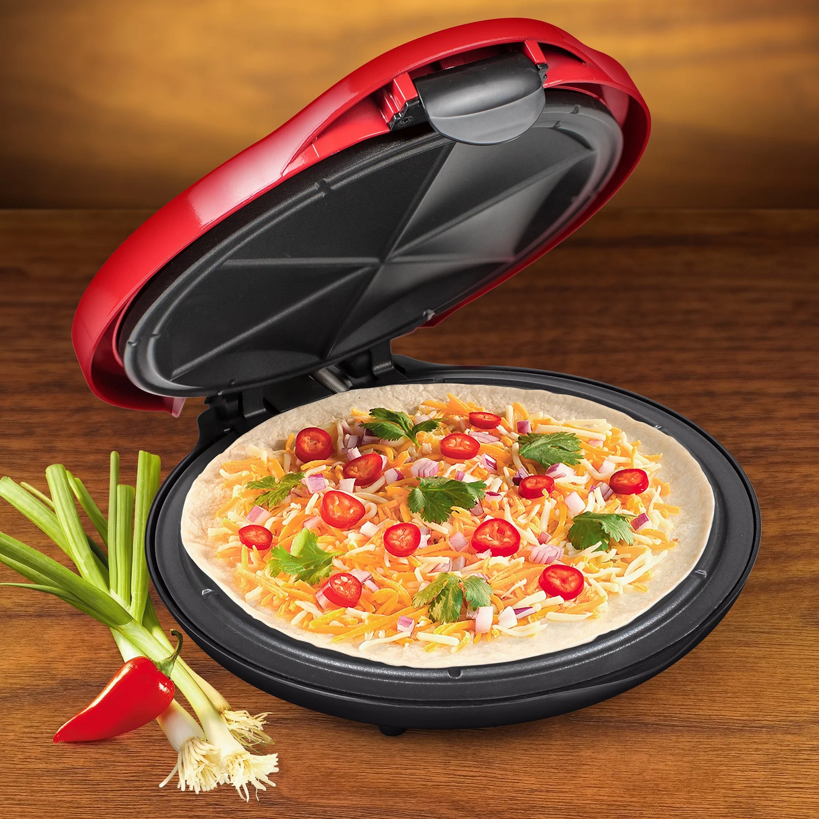 Taco Tuesday 6-Wedge Electric Quesadilla Maker with Extra Stuffing Latch, Red 10