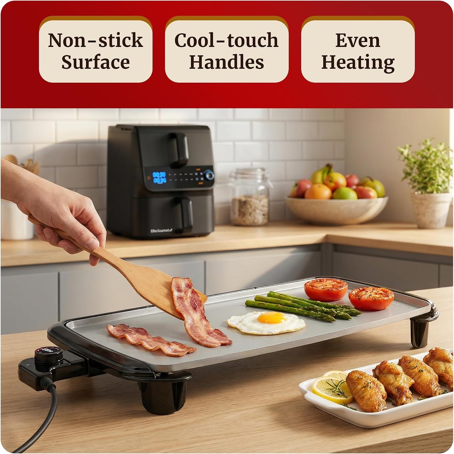 Electric Griddle Ceralast Non-Stick 10″x20″ Black/Grey | PFAS-Free Ceramic