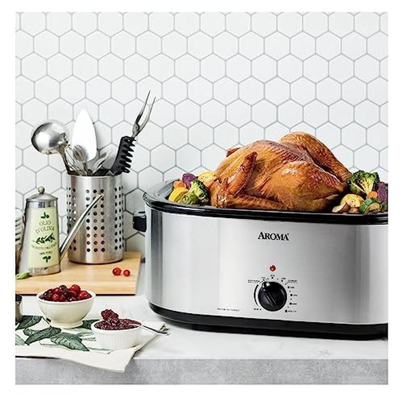 Large Capacity Stainless Steel Roaster Oven W/ Self-Basting Lid 22 Quart Black