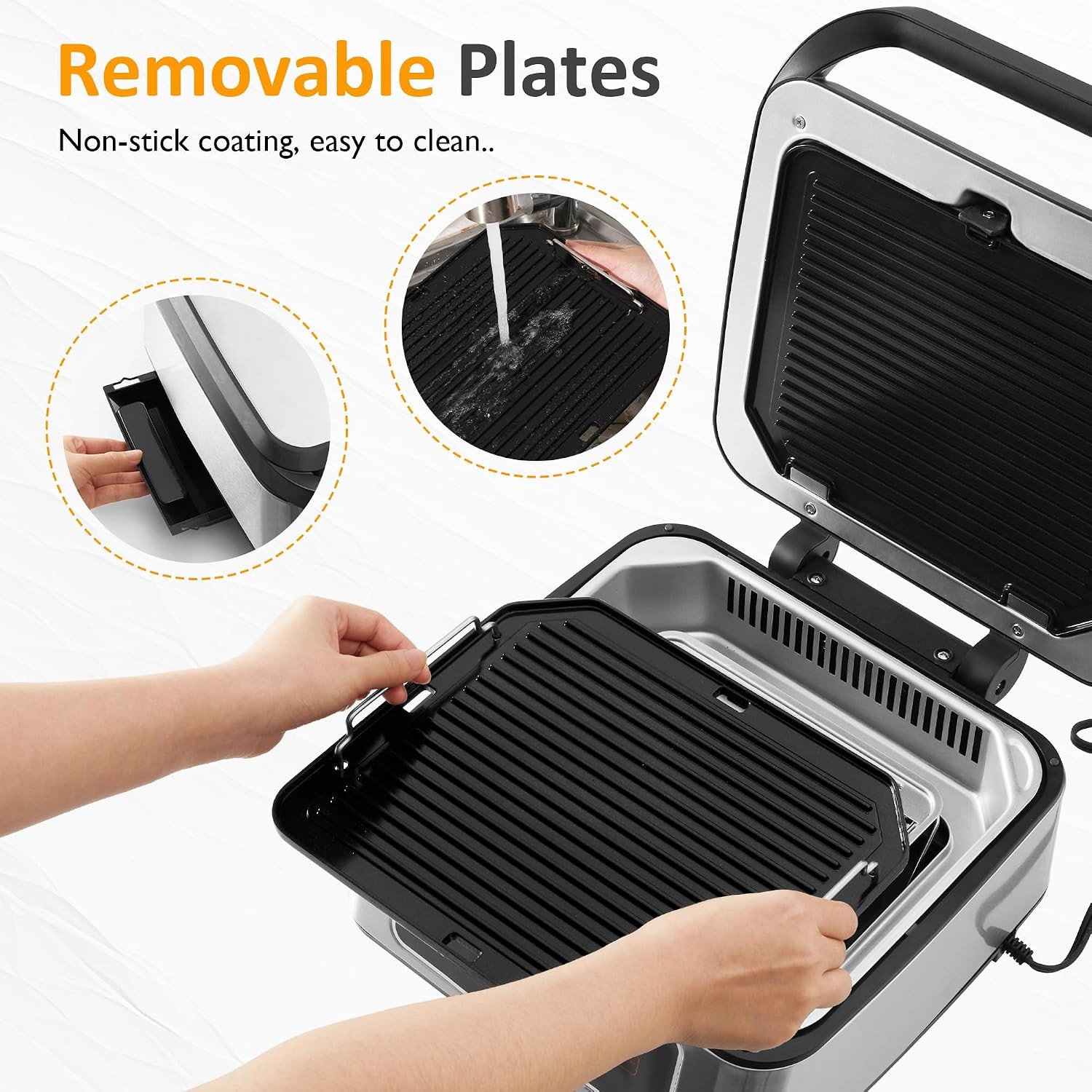 1300W Smokeless Grill Indoor with Auto-Lift Electric Panini Press Griddle with