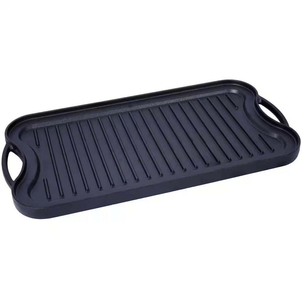 20 In. X 10 In. Pre-Seasoned Cast Iron Reversible Rectangular Grill/Griddle Blac