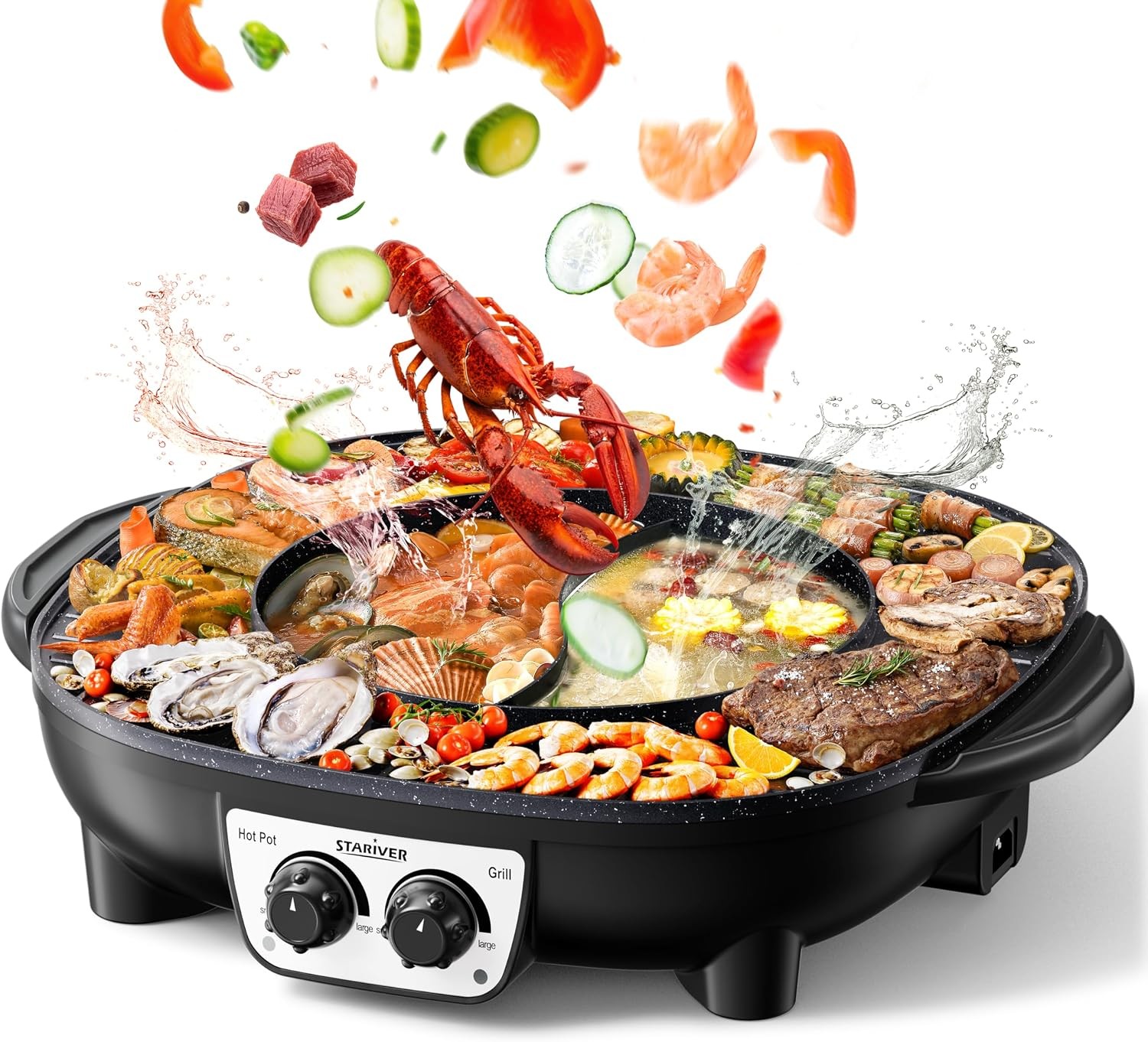 Hot Pot Electric W/ Grill 2 in 1 Korean BBQ & Shabu Shabu Pot Smokeless Indoor