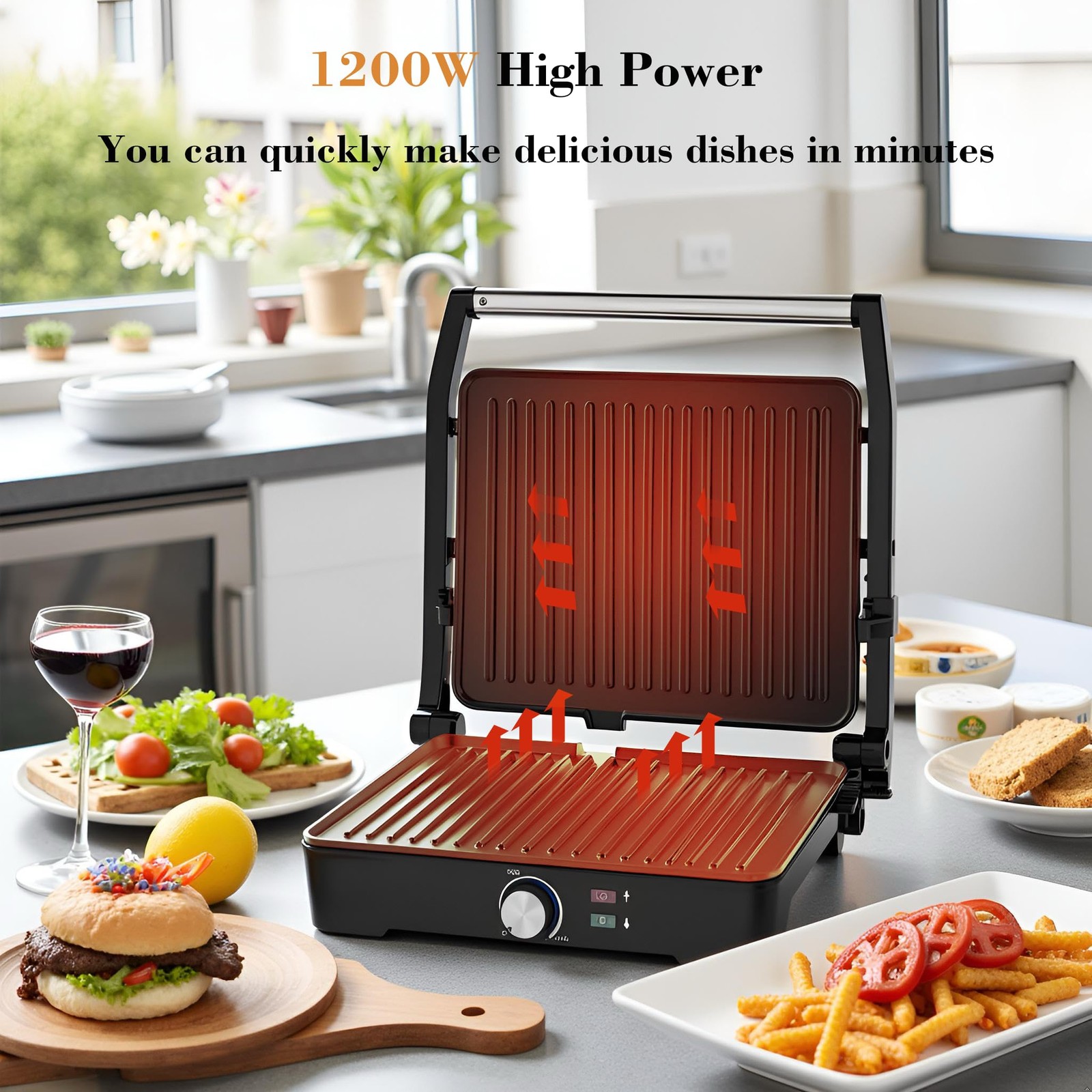 Panini Press Grill 4 Slice Non-Stick Stainless Steel 180° Open – Perfect