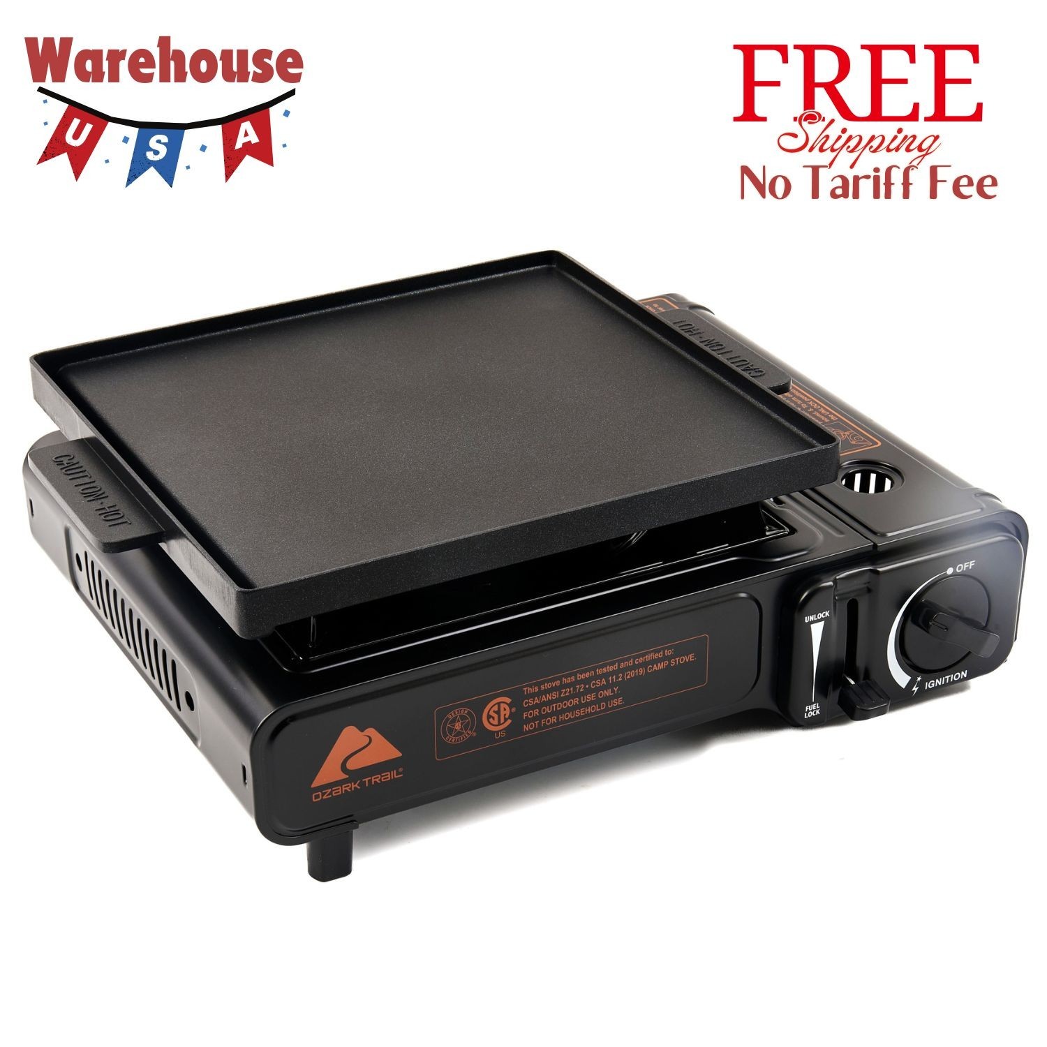 2-in-1 Butane Griddle, Black, 7,650 BTU, Piezo-Electric 2.2kW, Outdoor Cooking