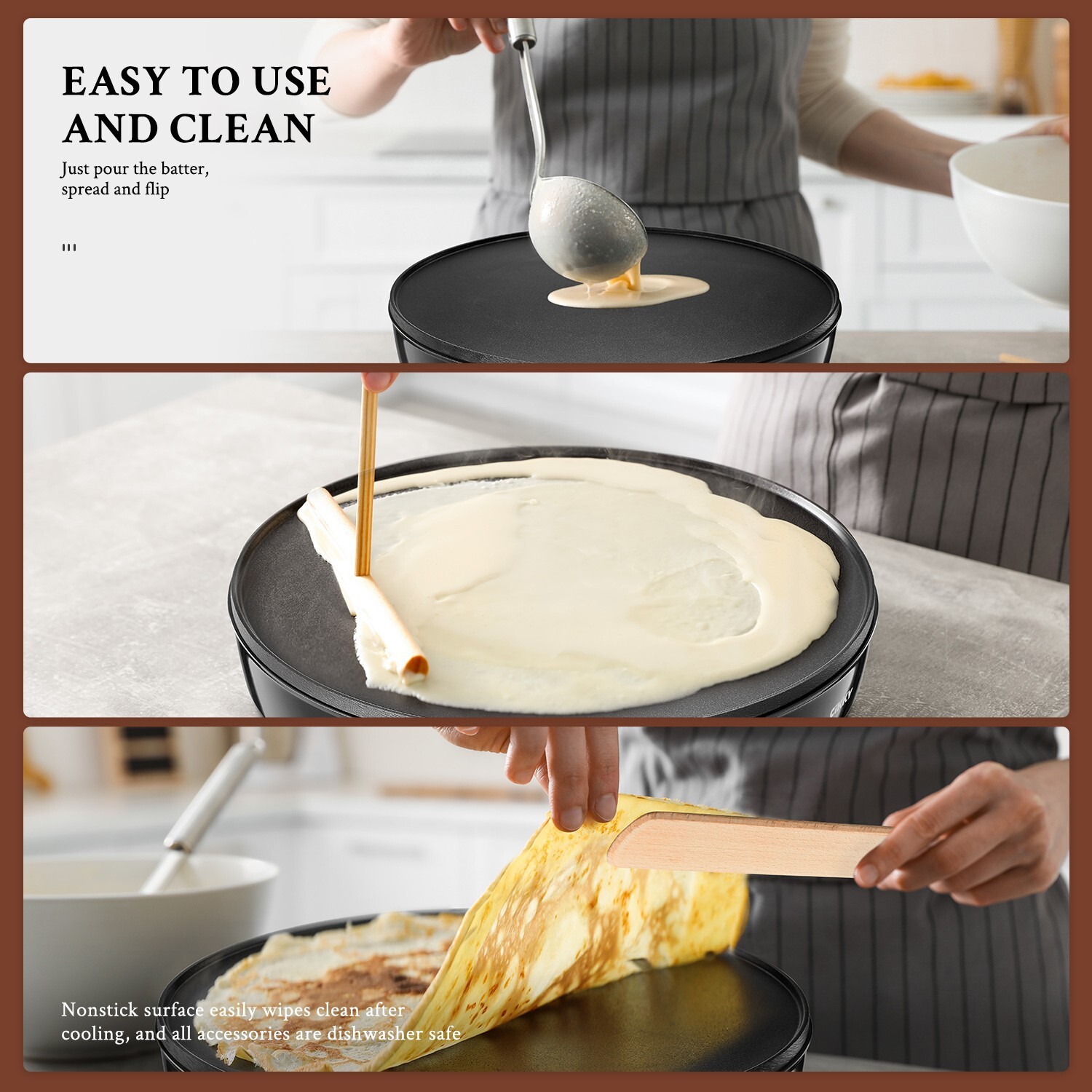 12″ Electric Crepe Maker, Nonstick Griddle, Precise Temp Control, Black