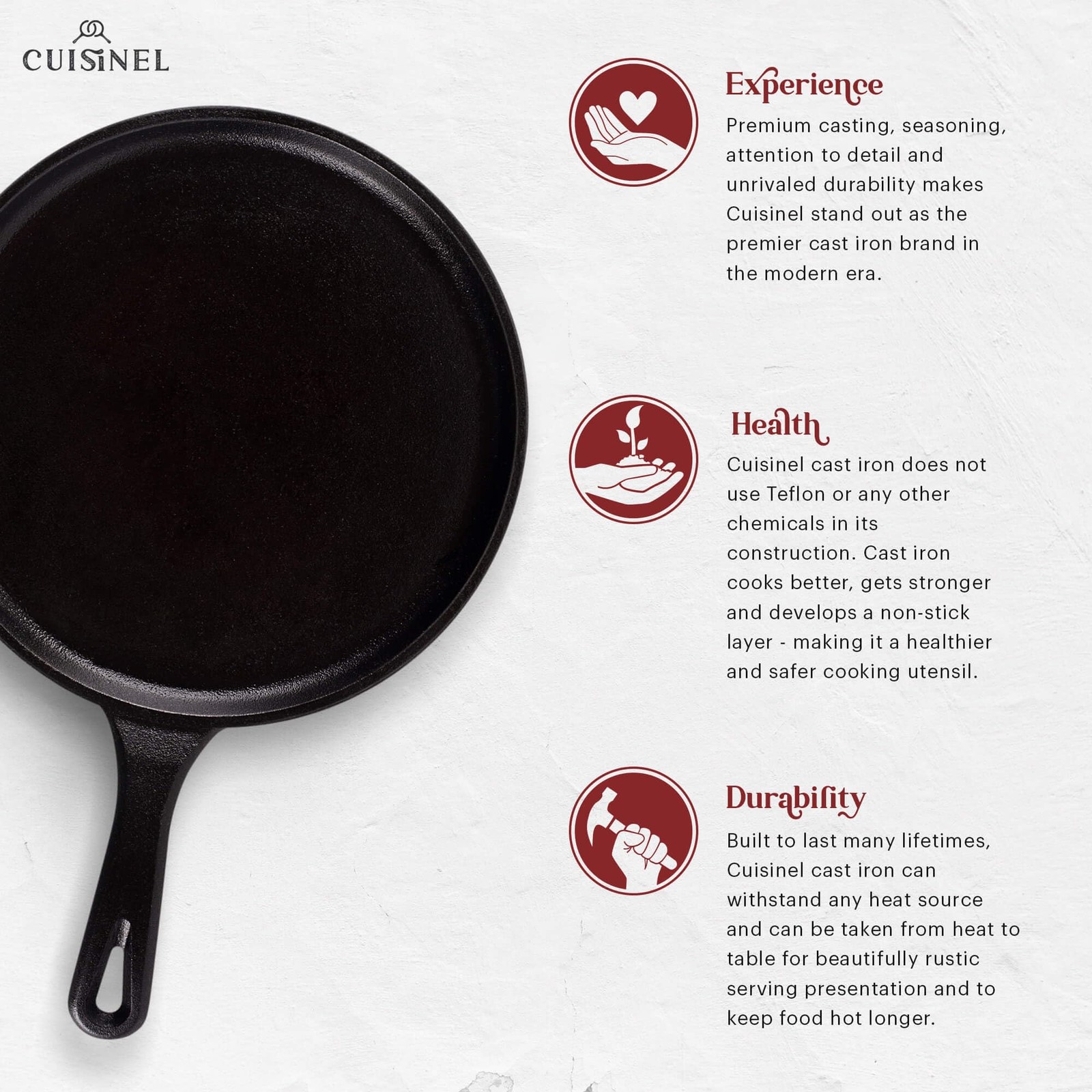 Cuisinel Cast Iron Round Griddle 10.5”Inch Crepe Maker Pan + Silicone Handle…