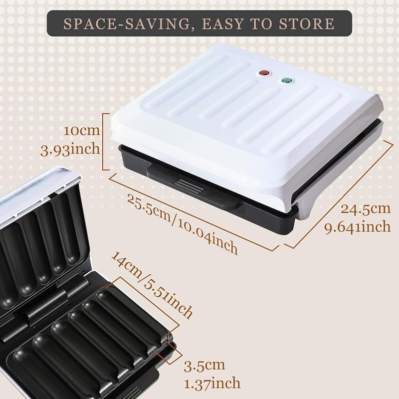 Hot Dog Maker Grills 6 Sausages Non Stick Easy Clean Drip Tray Automatic Control