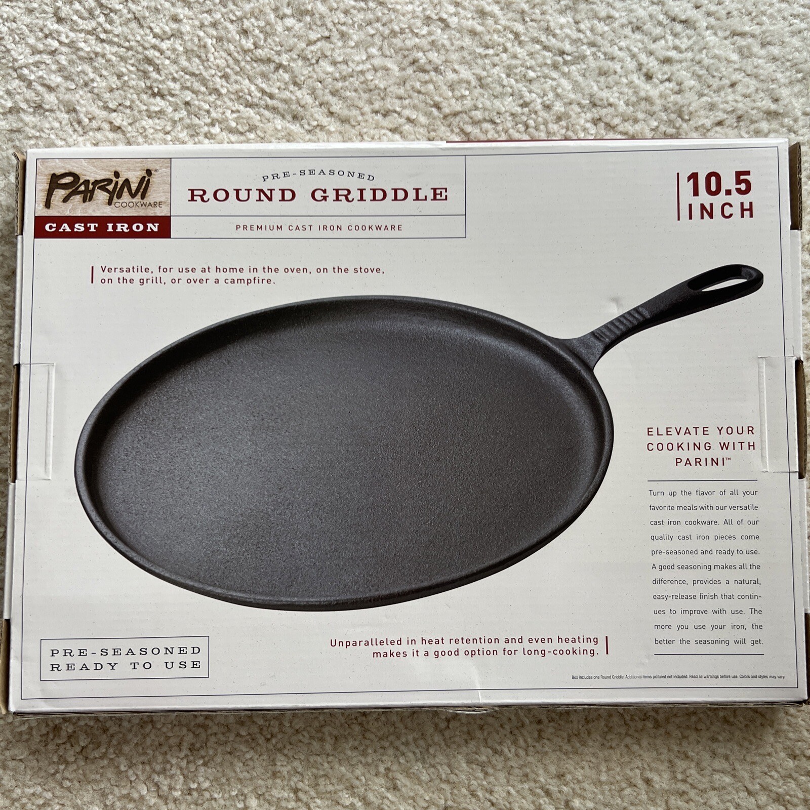 Parini Cast Iron 10.5″ Round Griddle – NEW