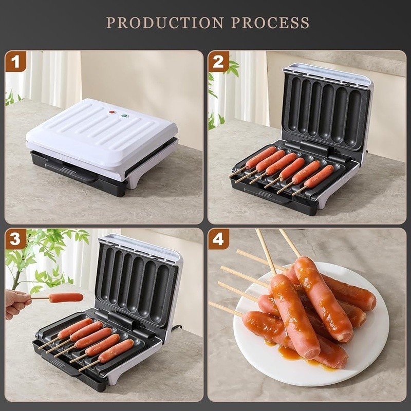 Hot Dog Maker Grills 6 Sausages Non Stick Easy Clean Drip Tray Automatic Control