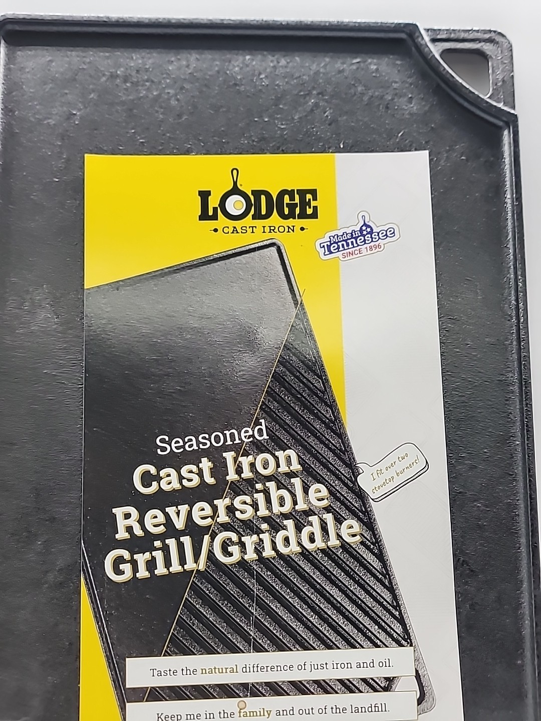 Double Sided Grill Griddle Lodge Cast Iron Seasoned Reversible 16.75 x 11.5 LDP3