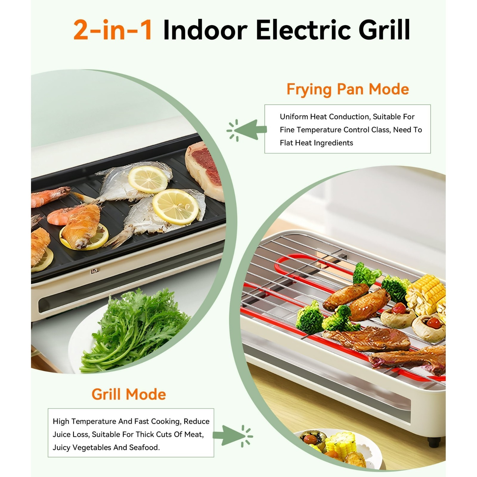 Casualife Electric Griddle, 2in1 Indoor Smokeless Grill with Removable Non Stick