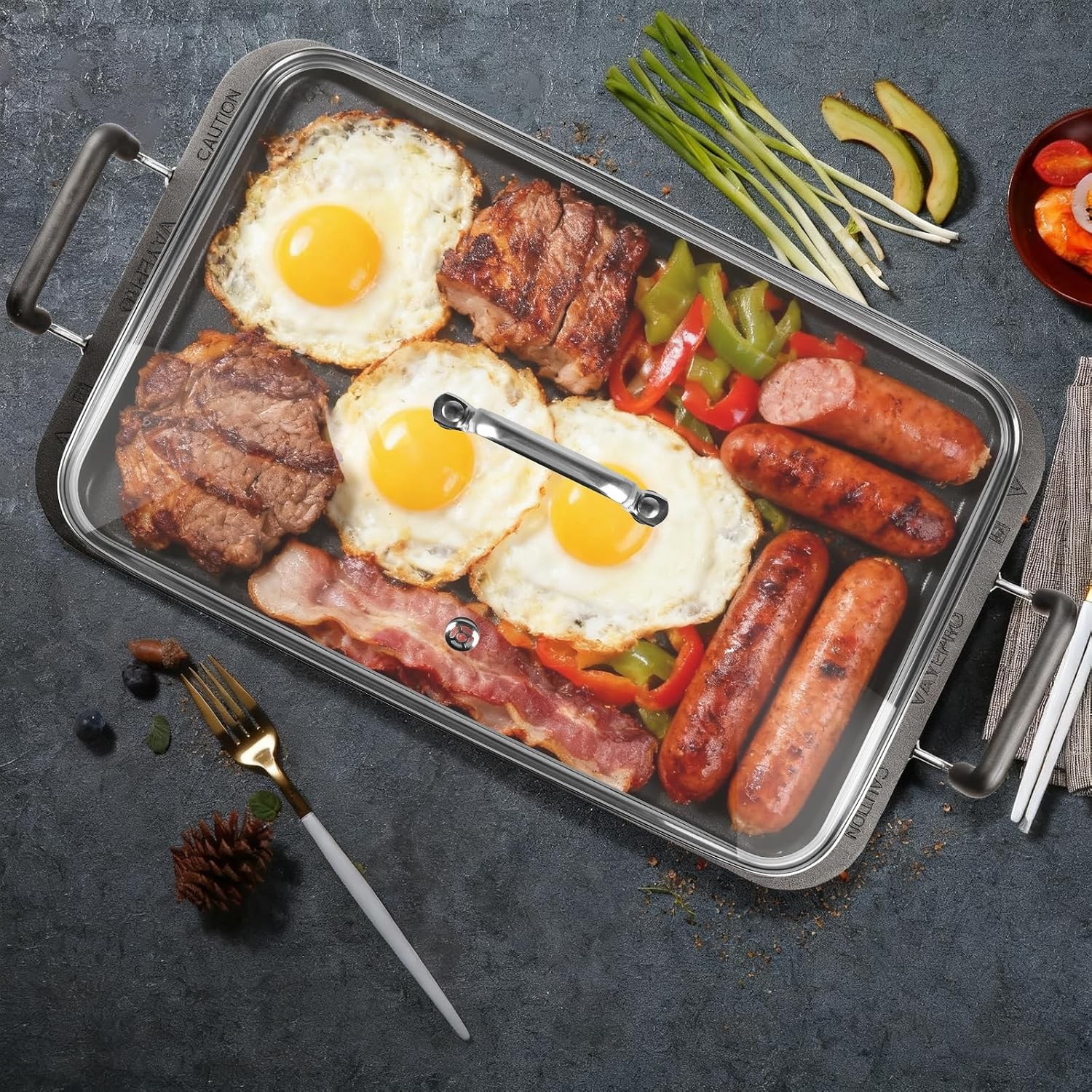 2-Burner Griddle Pan with Glass Lid – Nonstick Stovetop Griddle for Gas & Glass