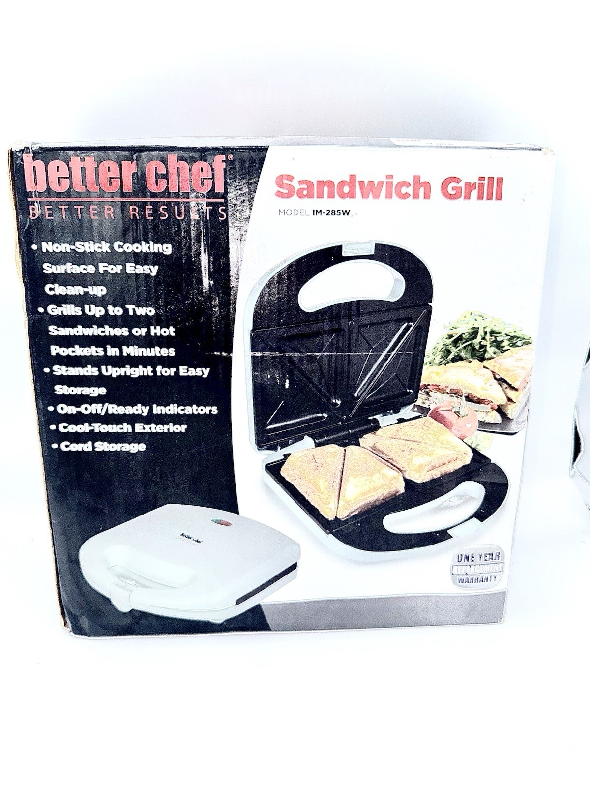 Better Chef Contact Grill IM-285W 700W Non-Stick Cool Touch Cord Storage