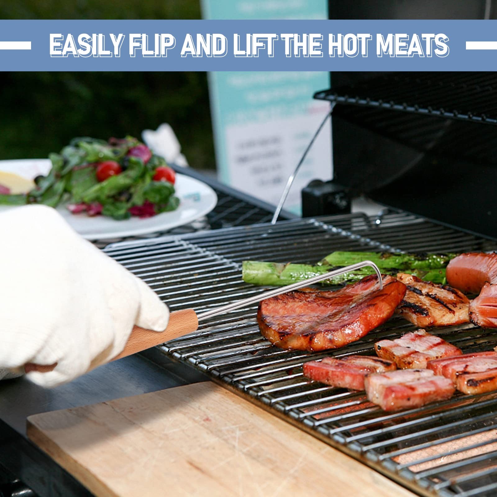 Pigtail Food Flipper 2Pcs, HaSteeL 12 & 17 Inch Meat 12″ + 17″, Righ Handed