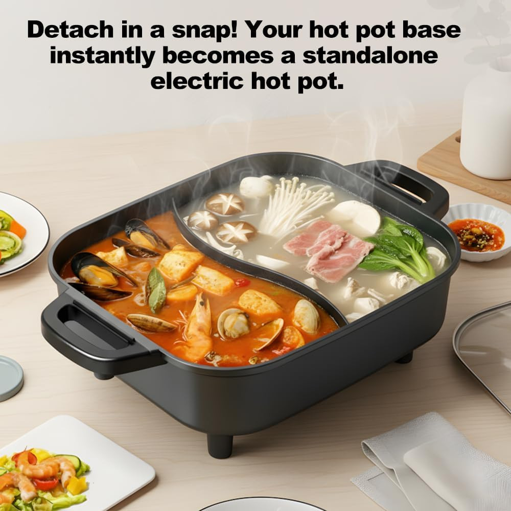 2250W Electric Grill and Hot Pot Combo, 29 X 9.5 Inch Smokeless Indoor BBQ Grill