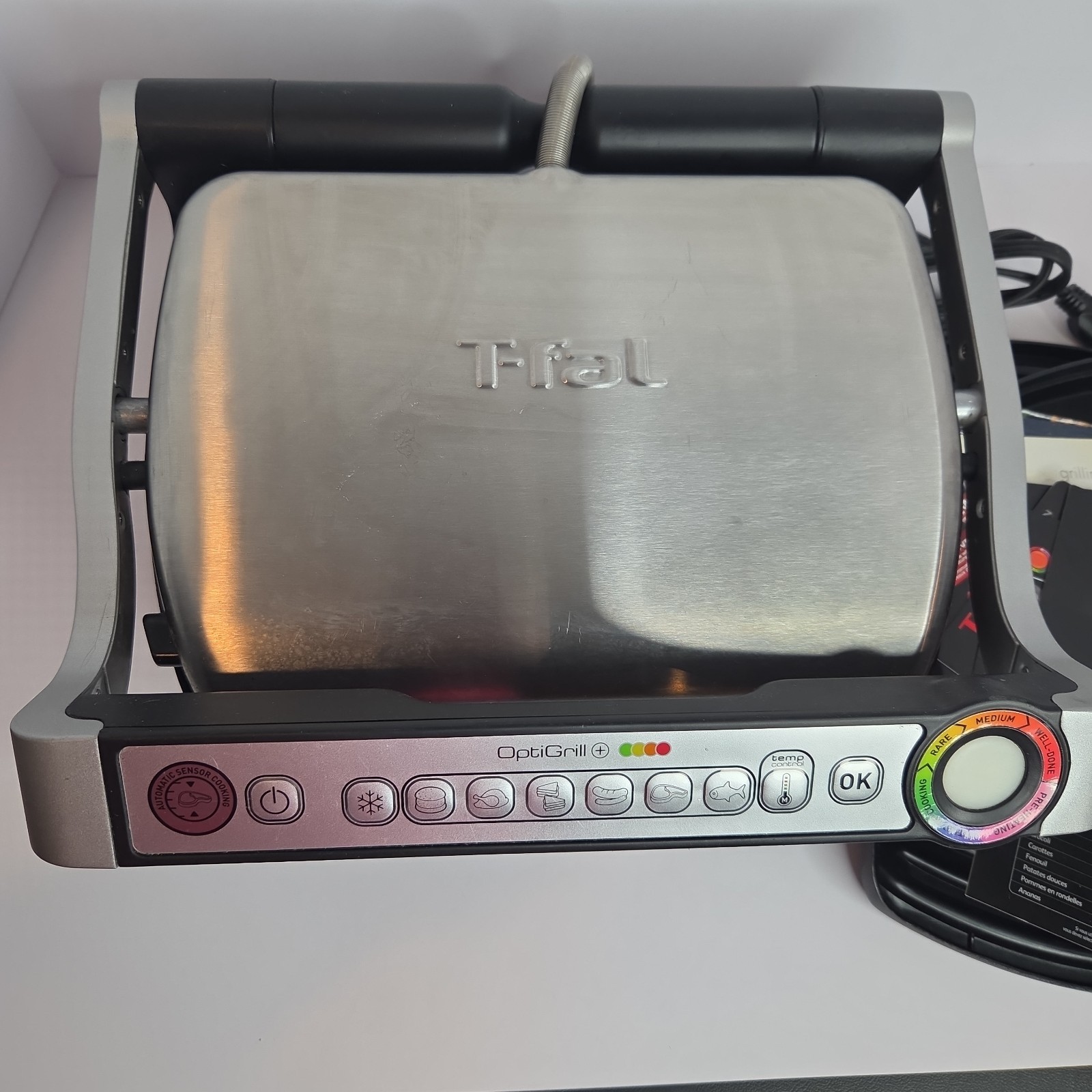 T-fal OptiGrill Indoor Electric Grill Auto Sensor Stainless Steel W/ Extras