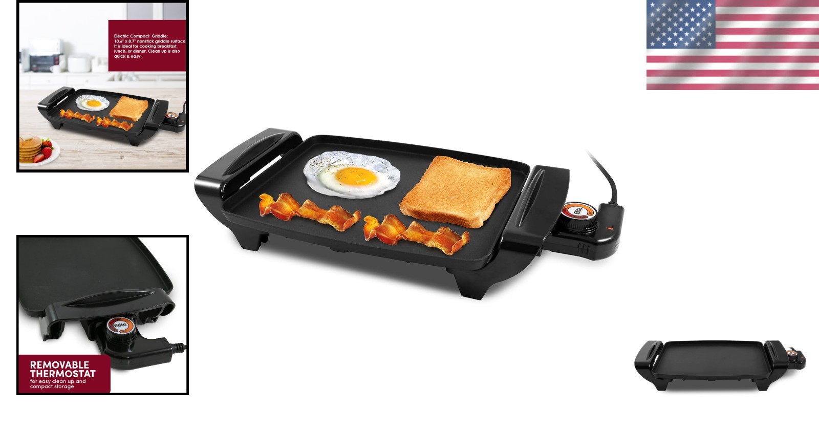 10.5″ x 8.5″ Electric Griddle – Non-Stick Surface & Adjustable Thermostat