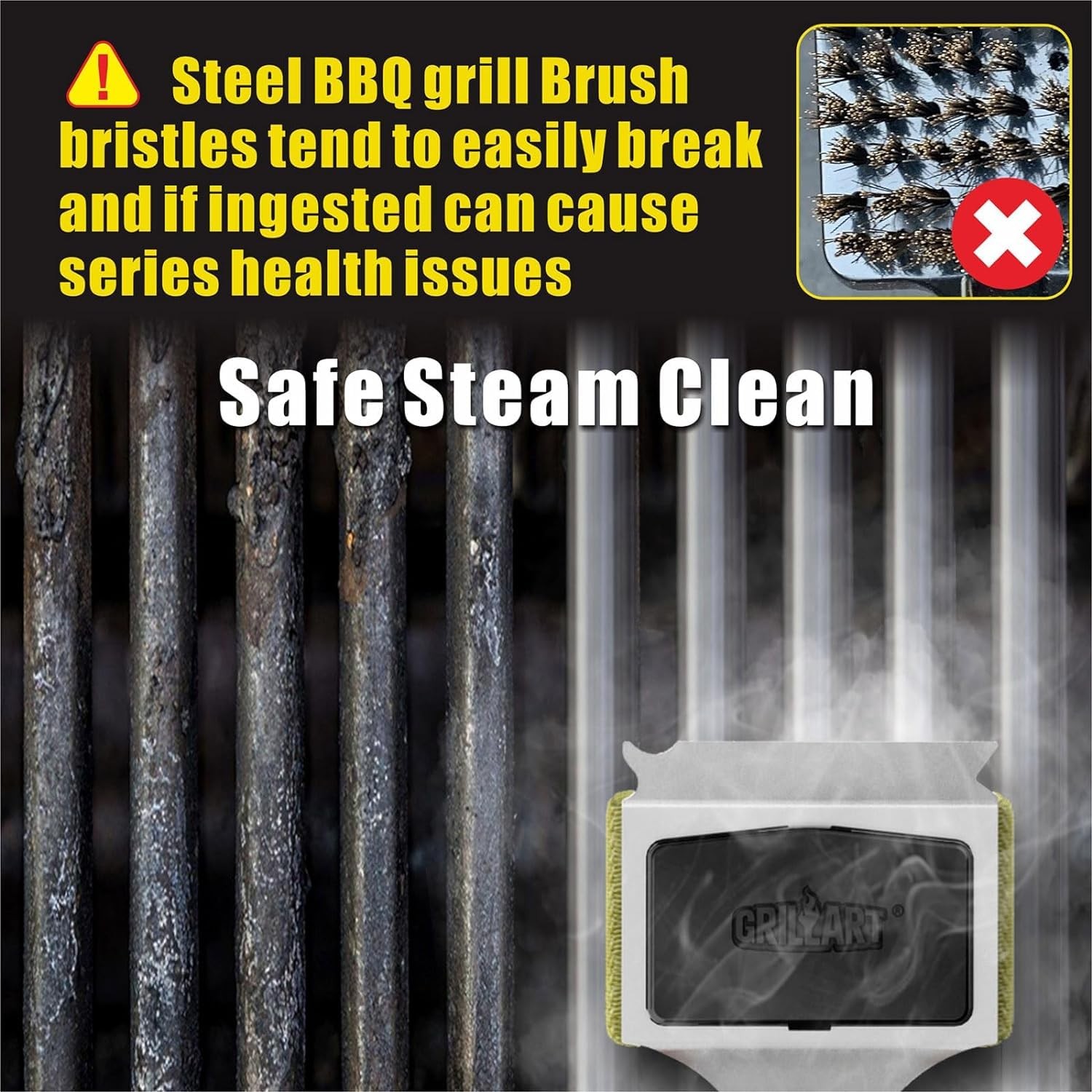 GRILLART Grill Brush Bristle Free, Replaceable BBQ Cleaning A Pad