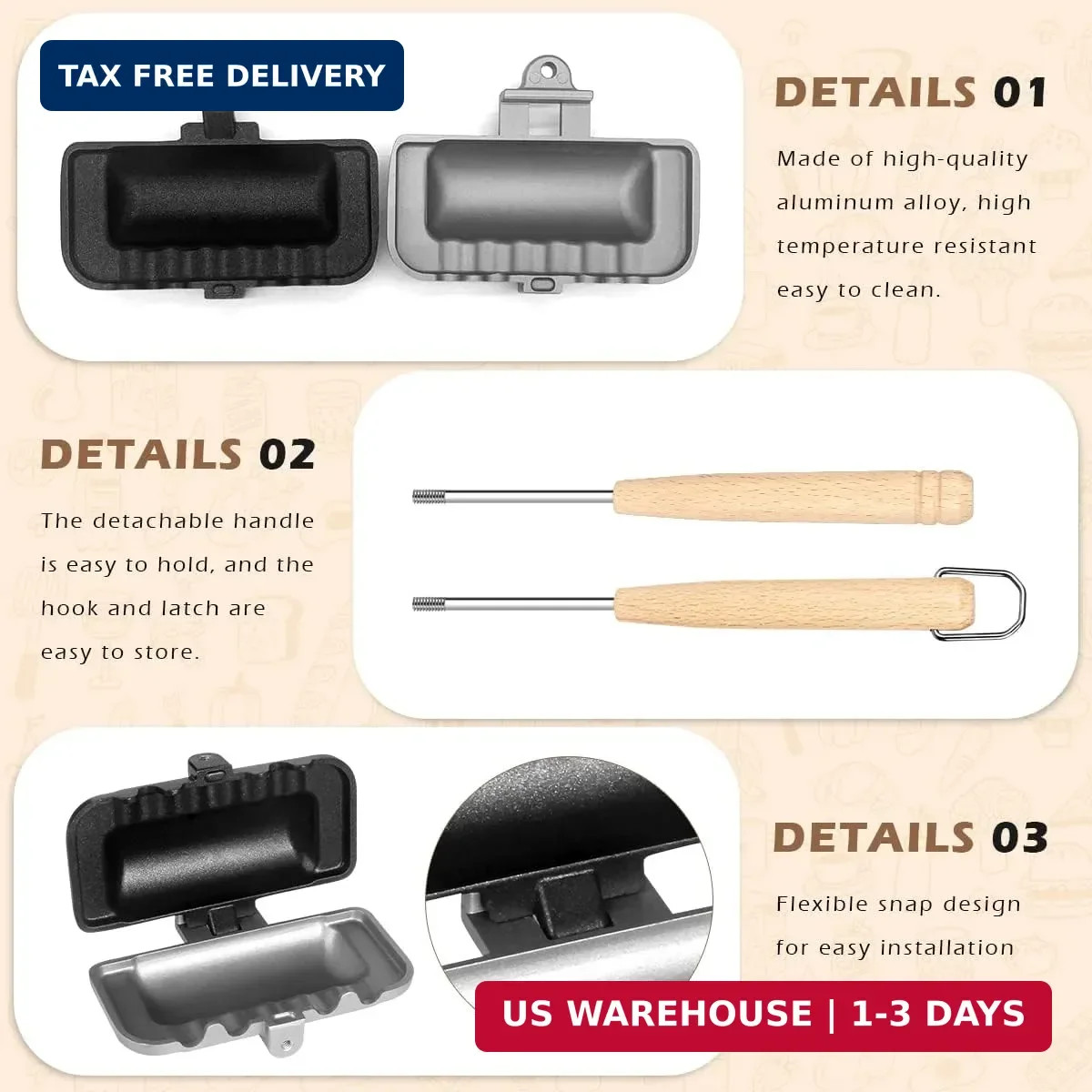 Hot Sandwich Maker, Hot Dog Toaster, Double-Sided Sandwich Baking Pan, Double Si