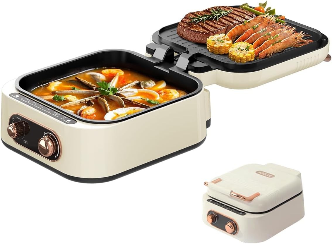 AORAN 7-in-1 Electric Griddle with Non-Stick Coating, Smokeless Grill for