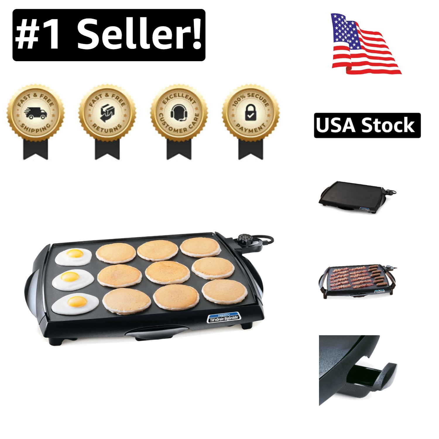 Ceramic Nonstick 1500W Tilt ‘n Drain Griddle – Easy Cleanup, Versatile Cooking