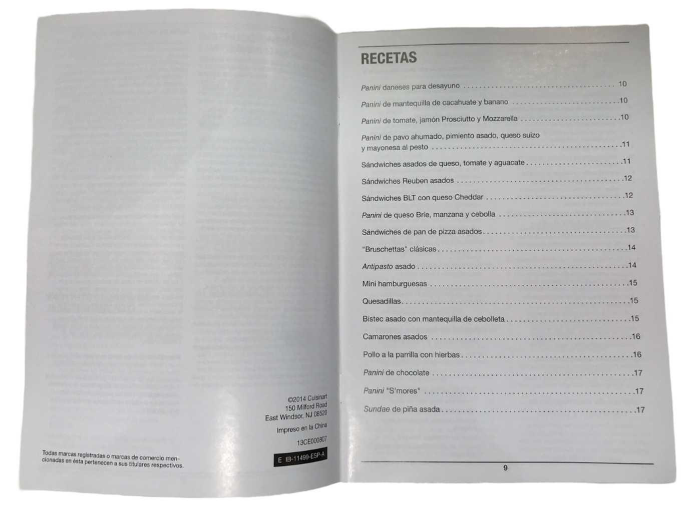 Cuisinart Grill & Panini Press GR-11 GR-11P1 USER INSTRUCTION MANUAL RECIPE BOOK