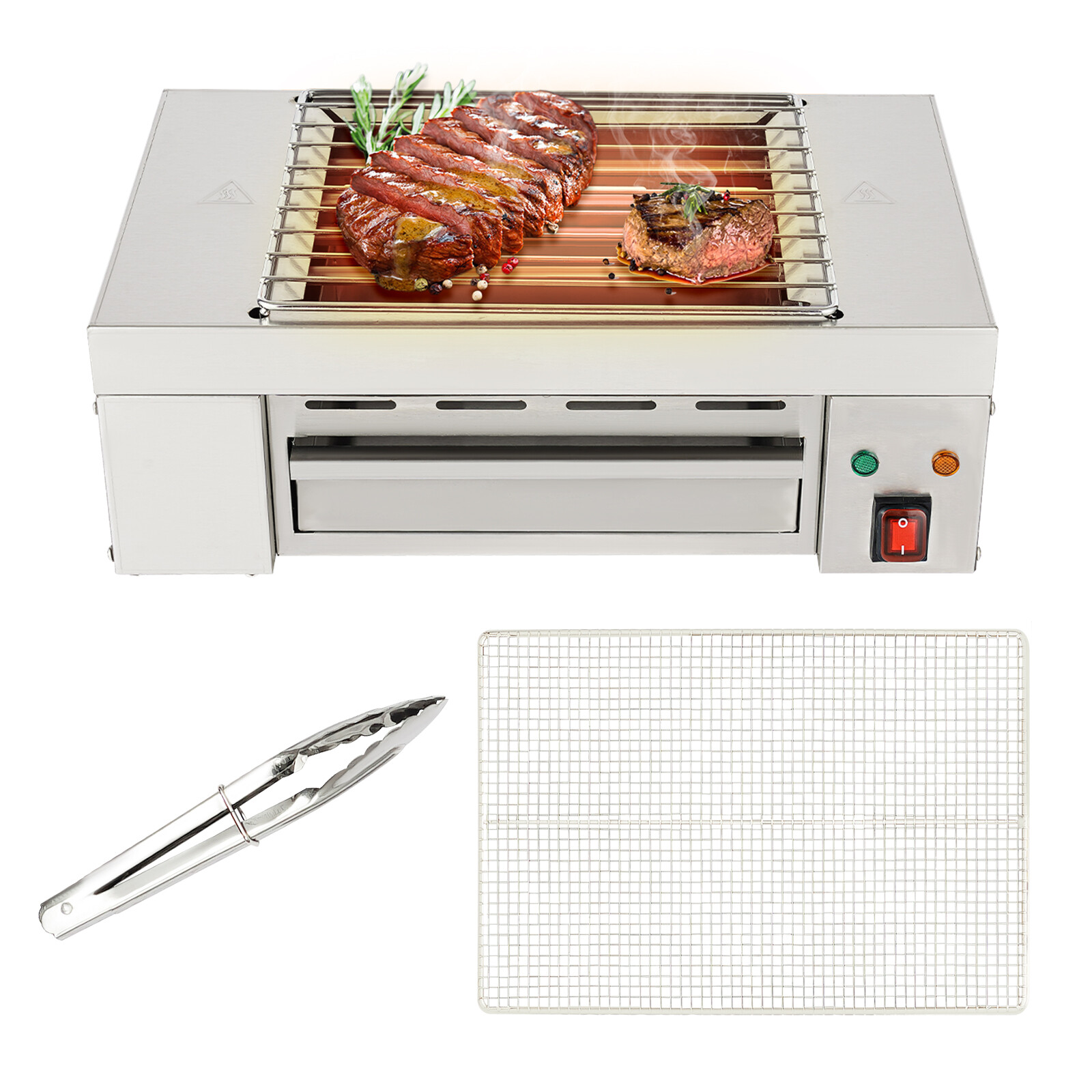 1500W 17″ Electric Countertop Griddle Flat Grill Stainless Steel BBQ Grill