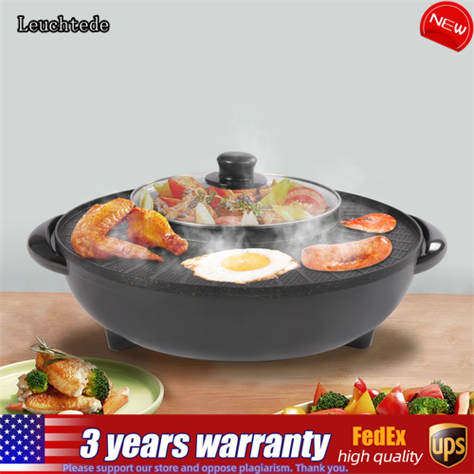 Circular Edition Hotpot Grill Combo Indoor BBQ Parties Electric Hot Pot Black