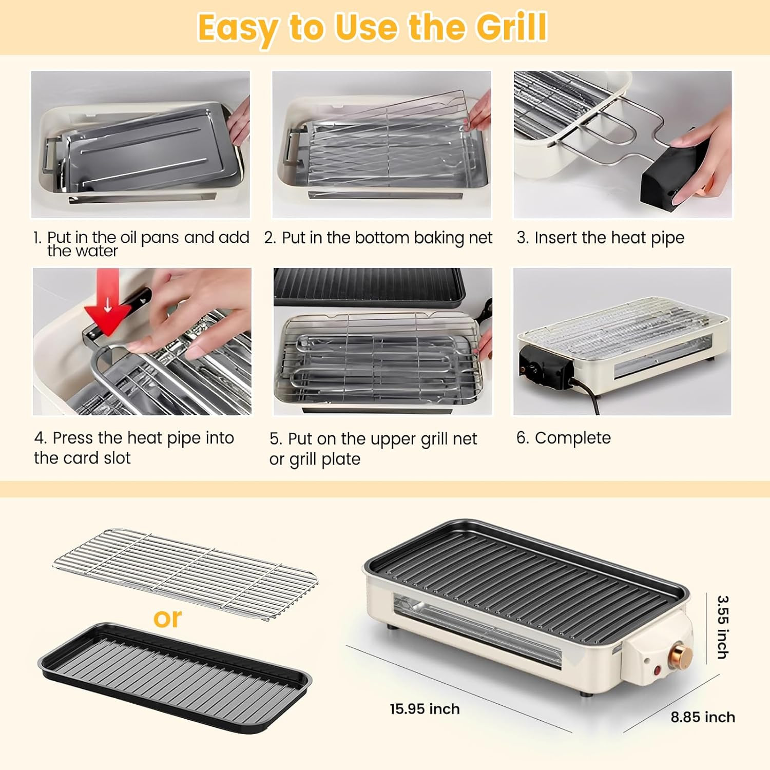 Electric Indoor Grill 1500W, 2 in 1 Smokeless Indoor Grills with Non-Stick Remo