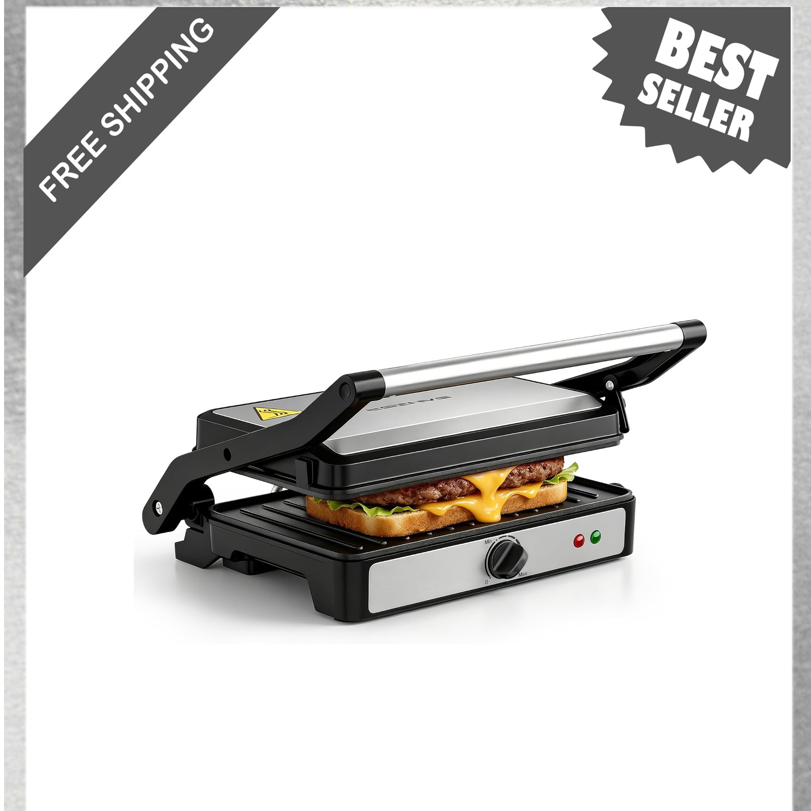 Electric Panini Press Grill and Sandwich Maker, 900W, Non-Stick Plates