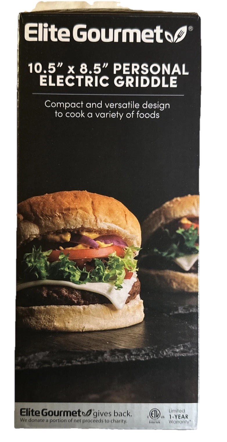 NEW Elite Gourmet Electric Griddle 10.5 x 8.5 Personal Size