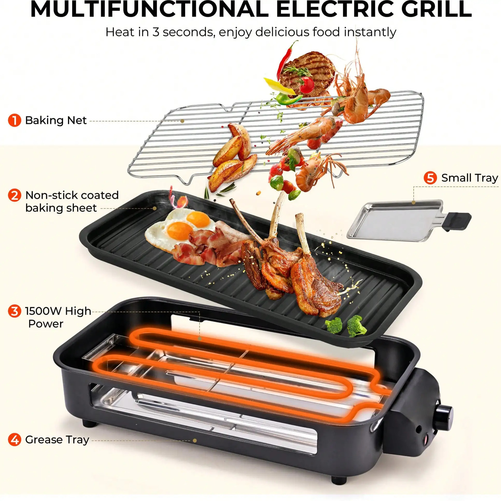 1 Pack Indoor Grill 2 in 1 Griddle with Removable Plates Non Stick Adjustable Te