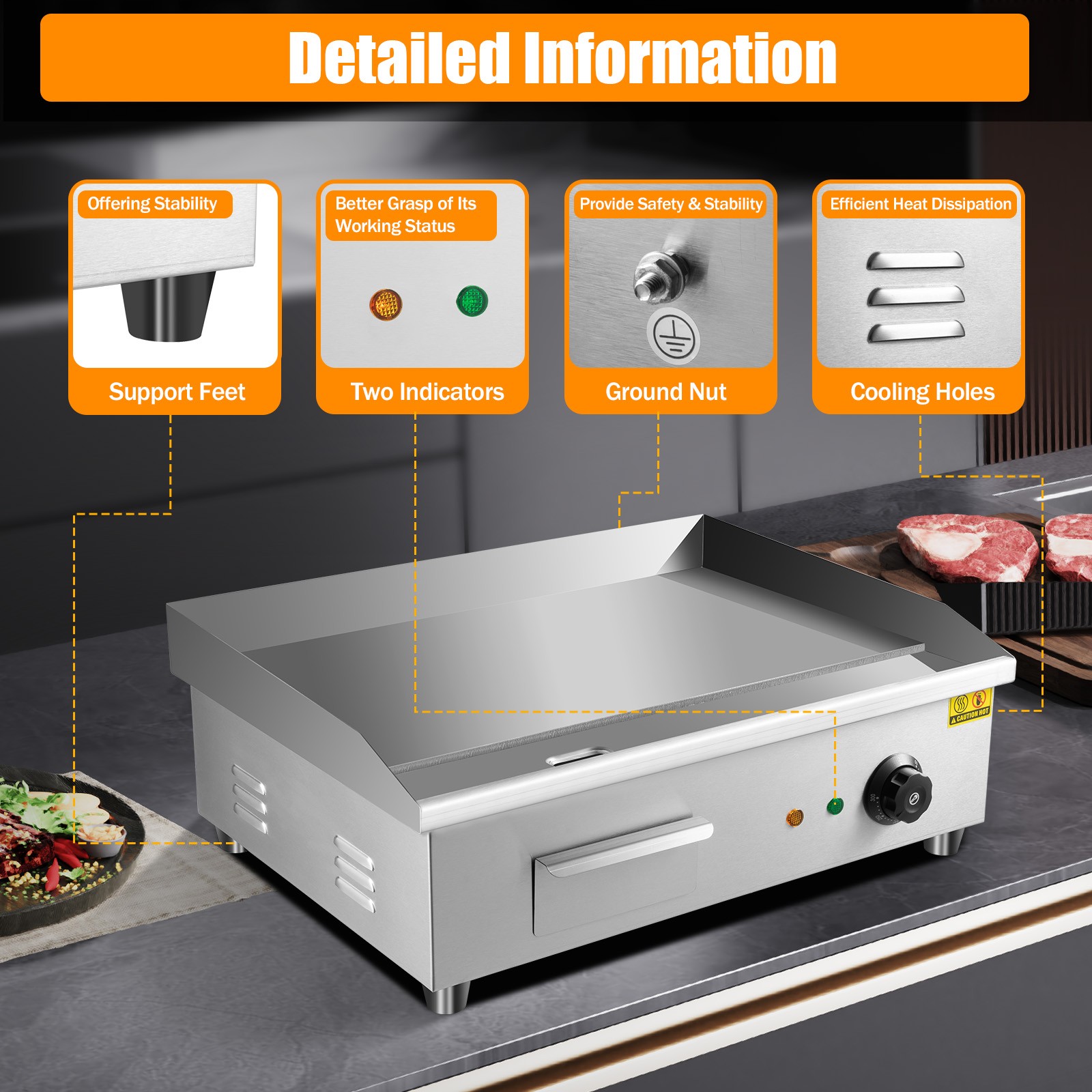 Commercial Electric Countertop Griddle Restaurant Kitchen Flat Top Grill BBQ