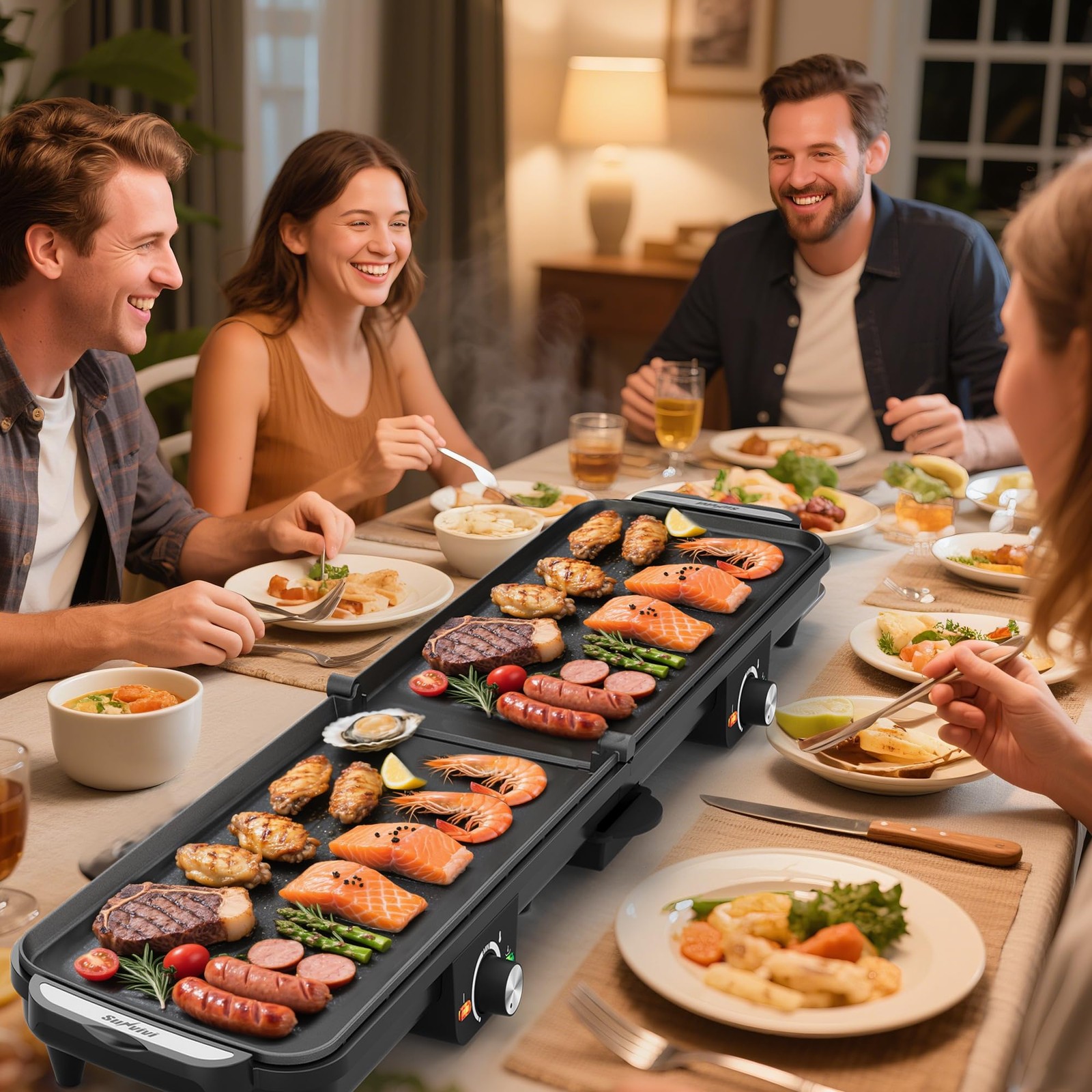 SUNVIVIPRO Electric Griddle 1600W 17.5″ x 9″ Nonstick 2 Zone Adjustable Temp