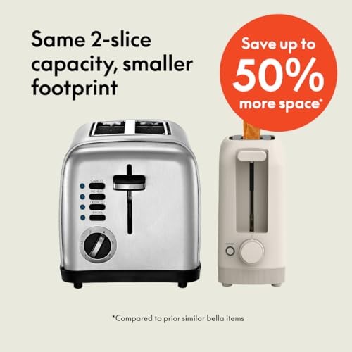 bella 2 Slice Slim Toaster, Fits-anywhere™ Kitchenware, 6 2 Slice, Oatmilk